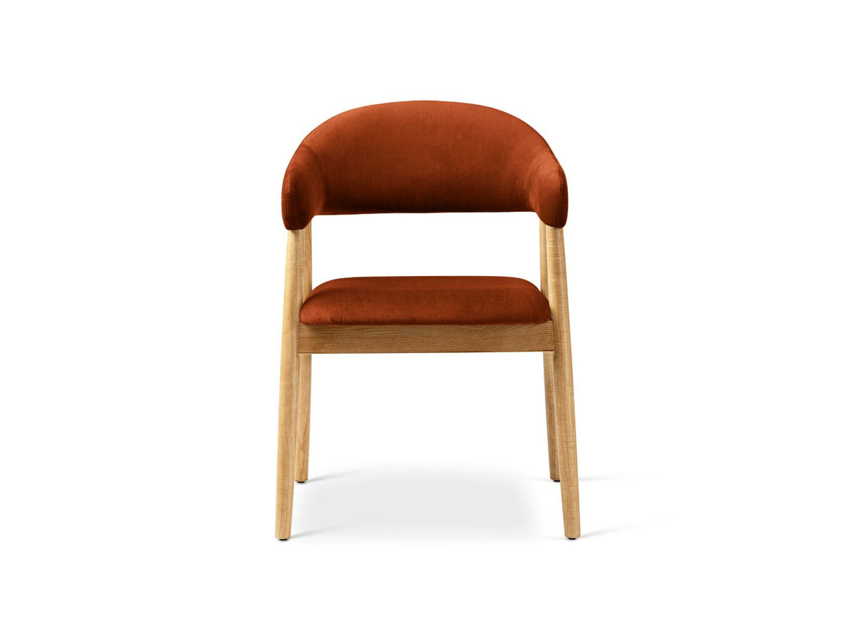 Zwei Samtstühle Adra von Cosmopolitan Design mit Buchenholzbeinen, gepolsterter Sitzfläche und Rückenlehne in Veloursstrick-Optik.