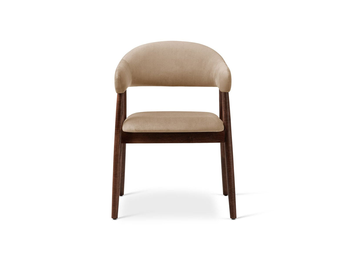 Zwei Samtstühle Adra von Cosmopolitan Design mit Buchenholzbeinen, gepolsterter Sitzfläche und Rückenlehne in Veloursstrick-Optik.