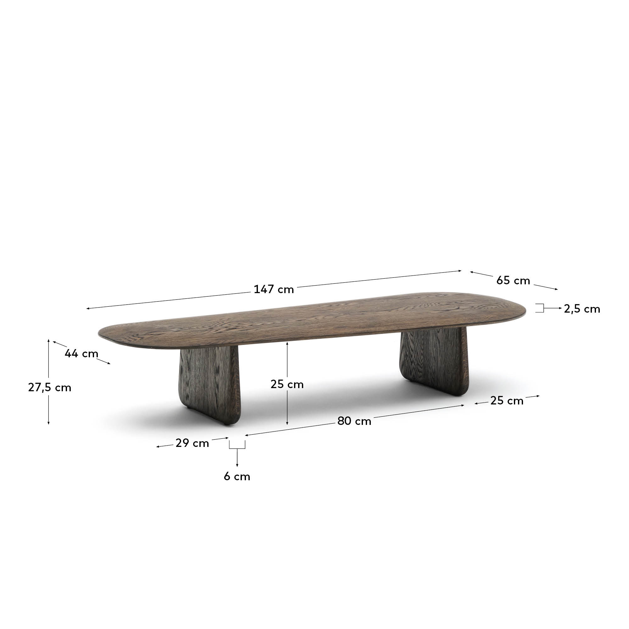 Entdecken Sie den eleganten Couchtisch Pirita aus massiver Eiche mit dunklem Finish. FSC-zertifiziert, 146 x 56,5 cm – perfekt für stilvolle Wohnräume.