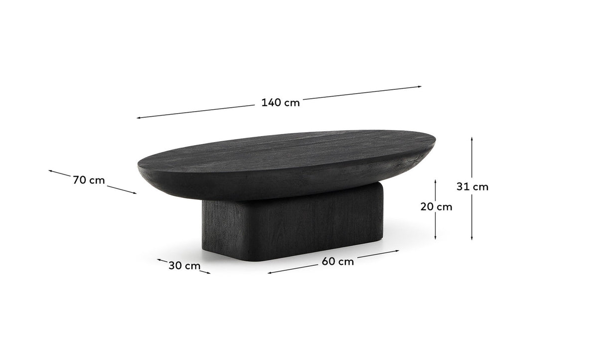 Couchtisch Ovak aus massivem Akazienholz mit schwarzem Finish, FSC 100%, 140 x 70 cm in Schwarz präsentiert im Onlineshop von KAQTU Design AG. Couchtisch ist von Kave Home