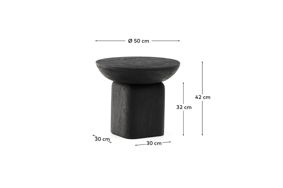 Beistelltisch Ovak aus massivem Akazienholz mit schwarzem Finish, FSC 100%, Ø50 cm in Schwarz präsentiert im Onlineshop von KAQTU Design AG. Beistelltisch ist von Kave Home