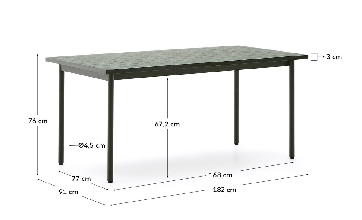 Outdoor-Tisch Maurina aus grün verzinktem Stahl und grünen Kacheln 182 x 91 cm in Grün, Dunkelgrün präsentiert im Onlineshop von KAQTU Design AG. Gartentisch ist von Kave Home