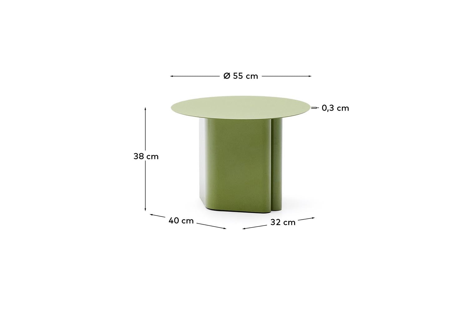 Der elegante Beistelltisch Arvin von Kave Home aus robustem, grünem Eisen (Ø 55 cm) vereint minimalistisches Design mit vielseitiger Einsatzfähigkeit.