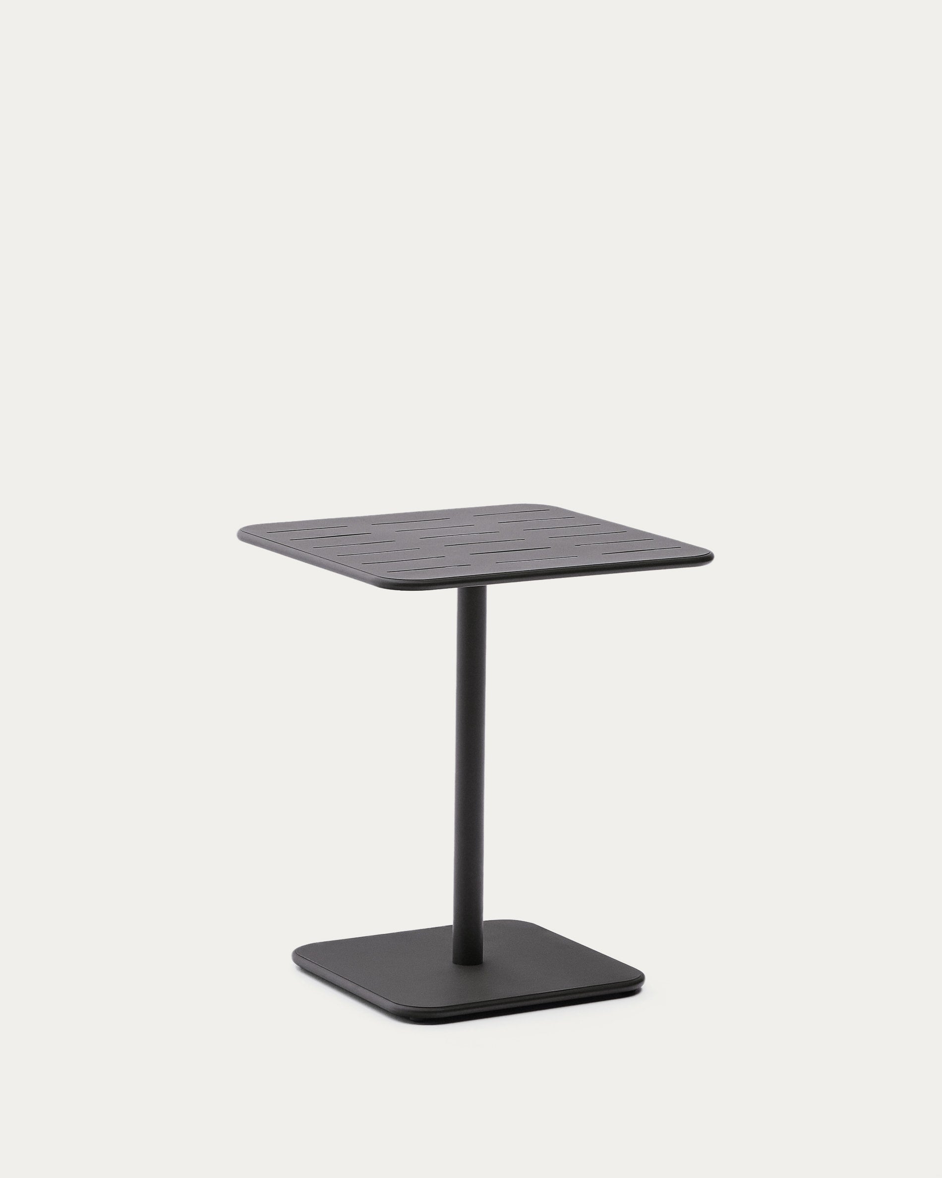 Moderner Outdoor-Tisch aus dunkelgrauem, verzinktem Stahl, 70x70 cm, robust und stilvoll, ideal für Garten oder Terrasse.