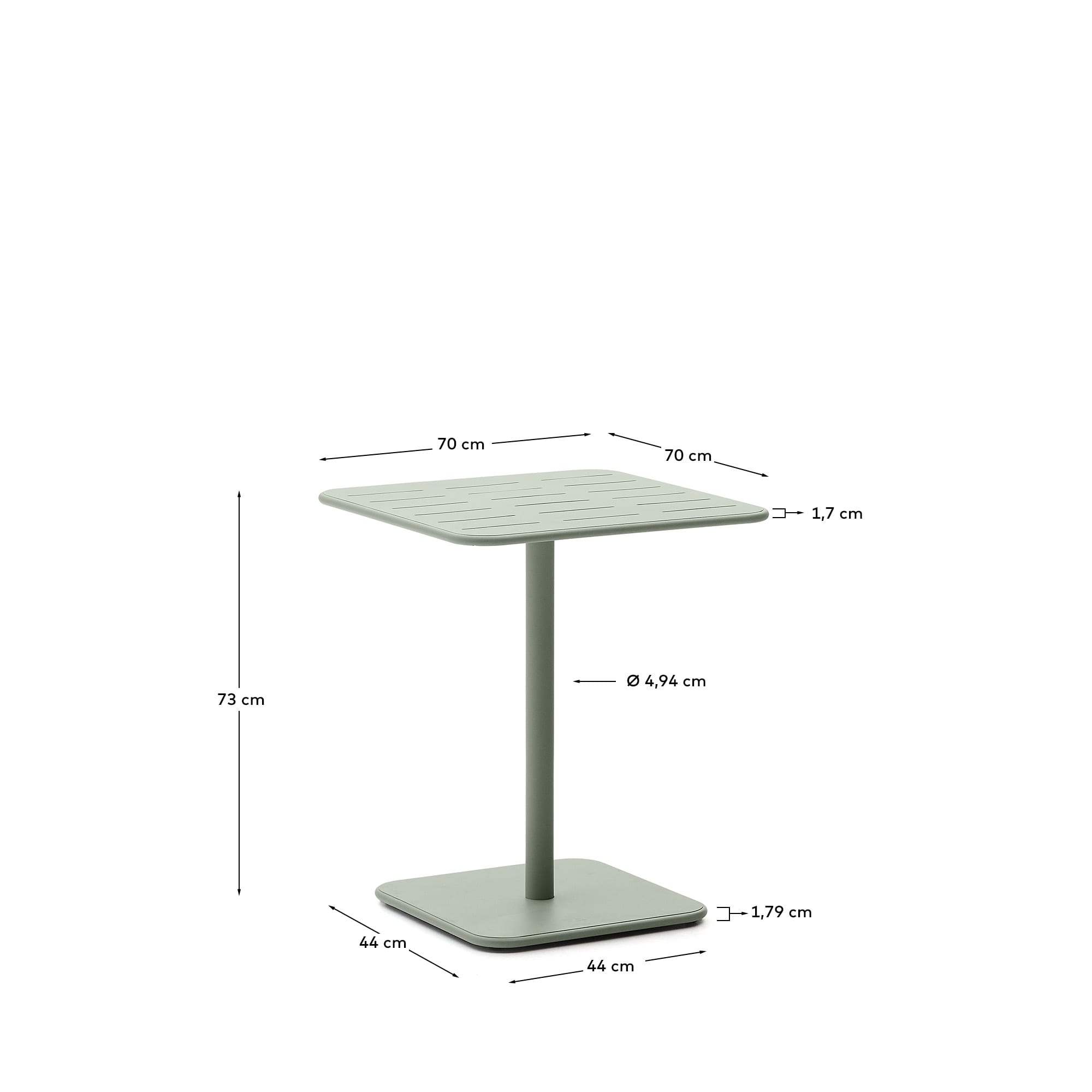 Eleganter Outdoor-Tisch Brai in frischem Türkis, aus wetterfestem verzinktem Stahl, ideal für kleine Terrassen und gesellige Stunden im Freien.
