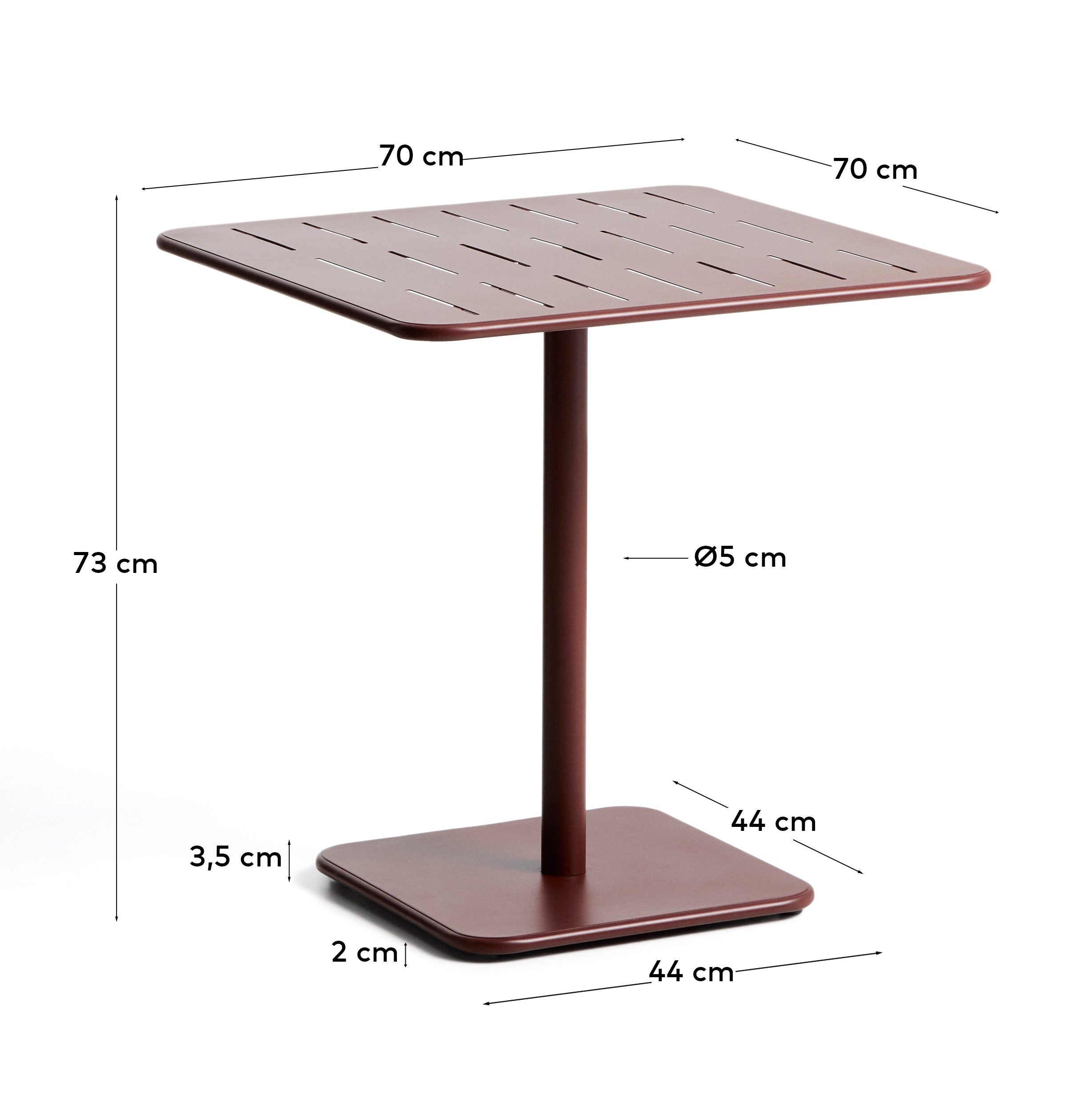 Outdoor-Tisch Brai aus granatrot verzinktem Stahl, 70 x 70 cm in präsentiert im Onlineshop von KAQTU Design AG. Gartentisch ist von Kave Home