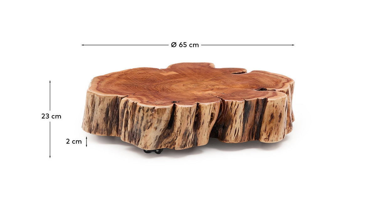 Couchtisch Tavine aus massivem Akazienholz mit gebleichtem Finish und Rollen Ø 65 cm in Beige präsentiert im Onlineshop von KAQTU Design AG. Couchtisch ist von Kave Home