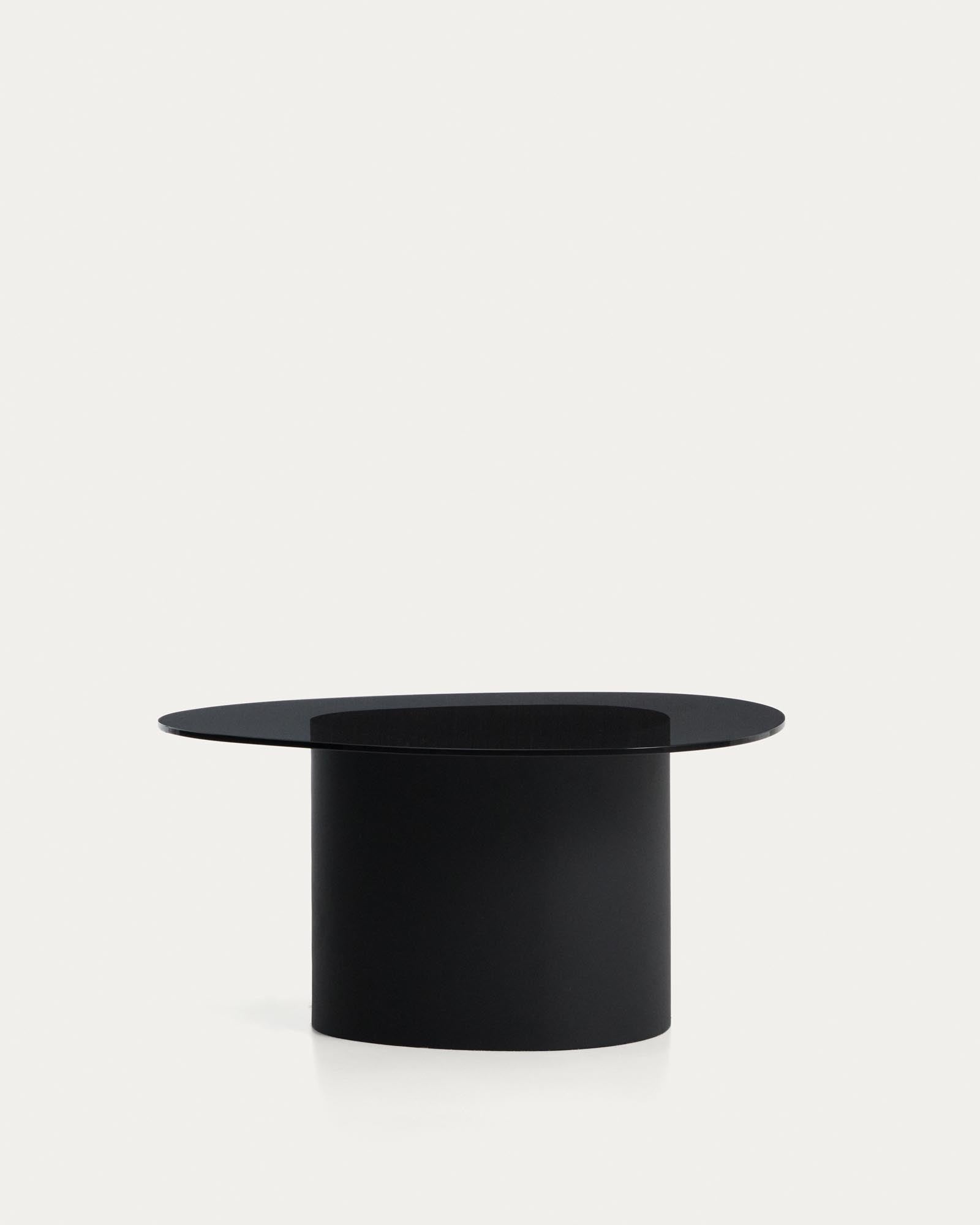 Couchtisch Olir aus gehärtetem Glas und schwarzem Stahl 82 x 74 cm in Schwarz präsentiert im Onlineshop von KAQTU Design AG. Couchtisch ist von Kave Home