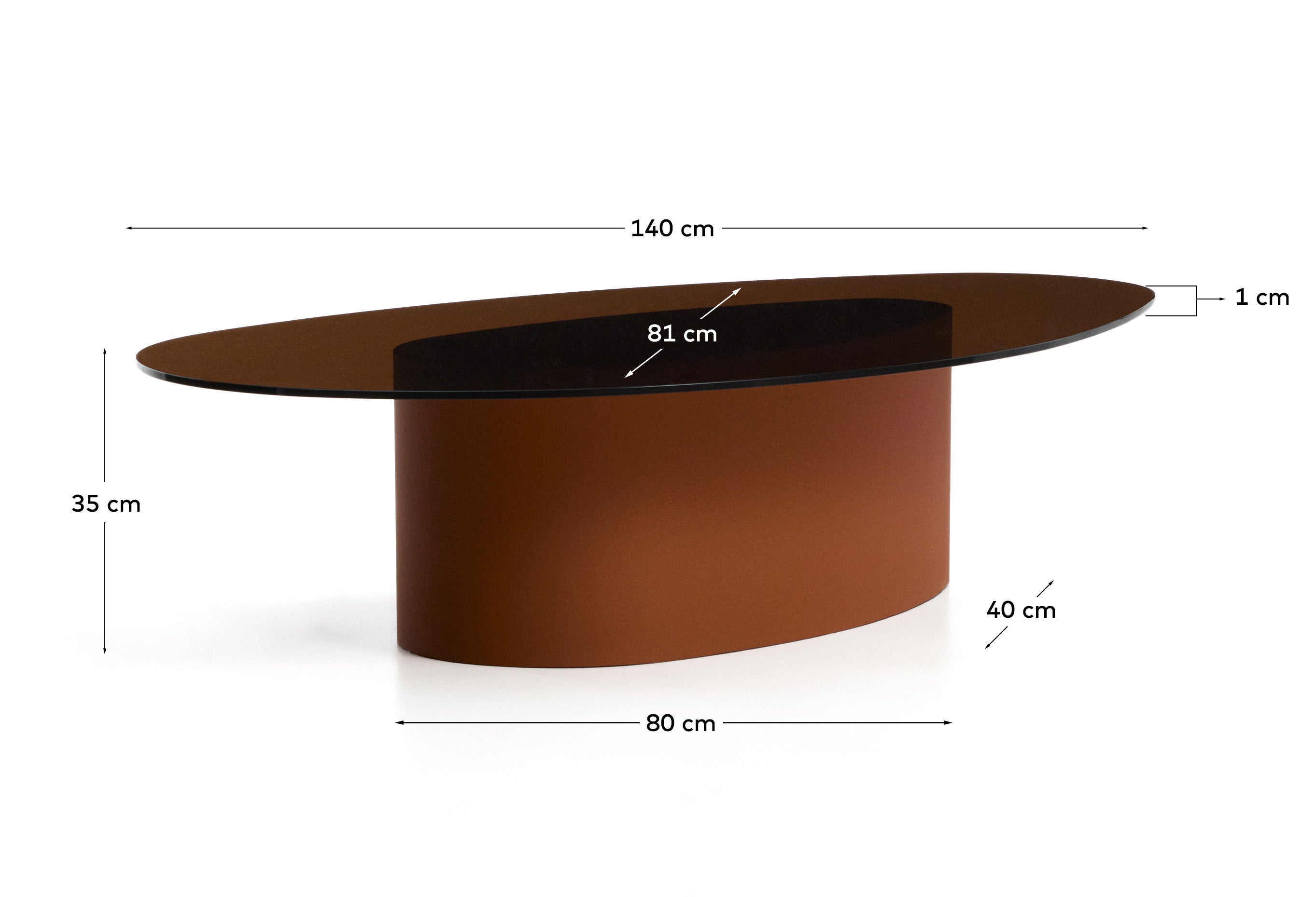 Moderner Couchtisch Olir aus gehärtetem Glas und braunem Stahl, 140 x 80 cm, perfekt für stilvolle Wohnzimmer und gemütliche Atmosphäre.