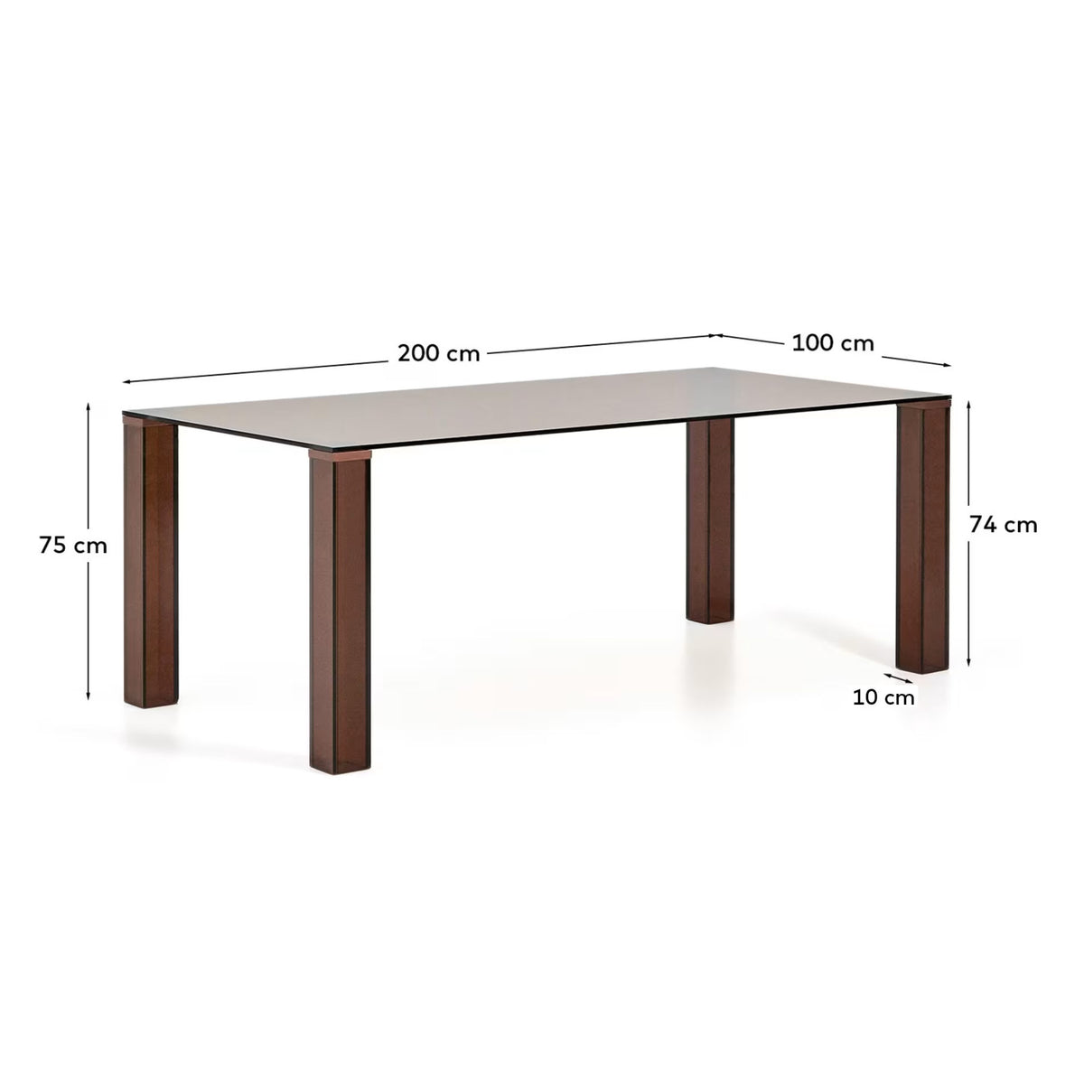 Tisch Adularia aus braunem Einscheiben-Sicherheitsglas, 200 x 100 cm in Braun präsentiert im Onlineshop von KAQTU Design AG. Esstisch ist von Kave Home