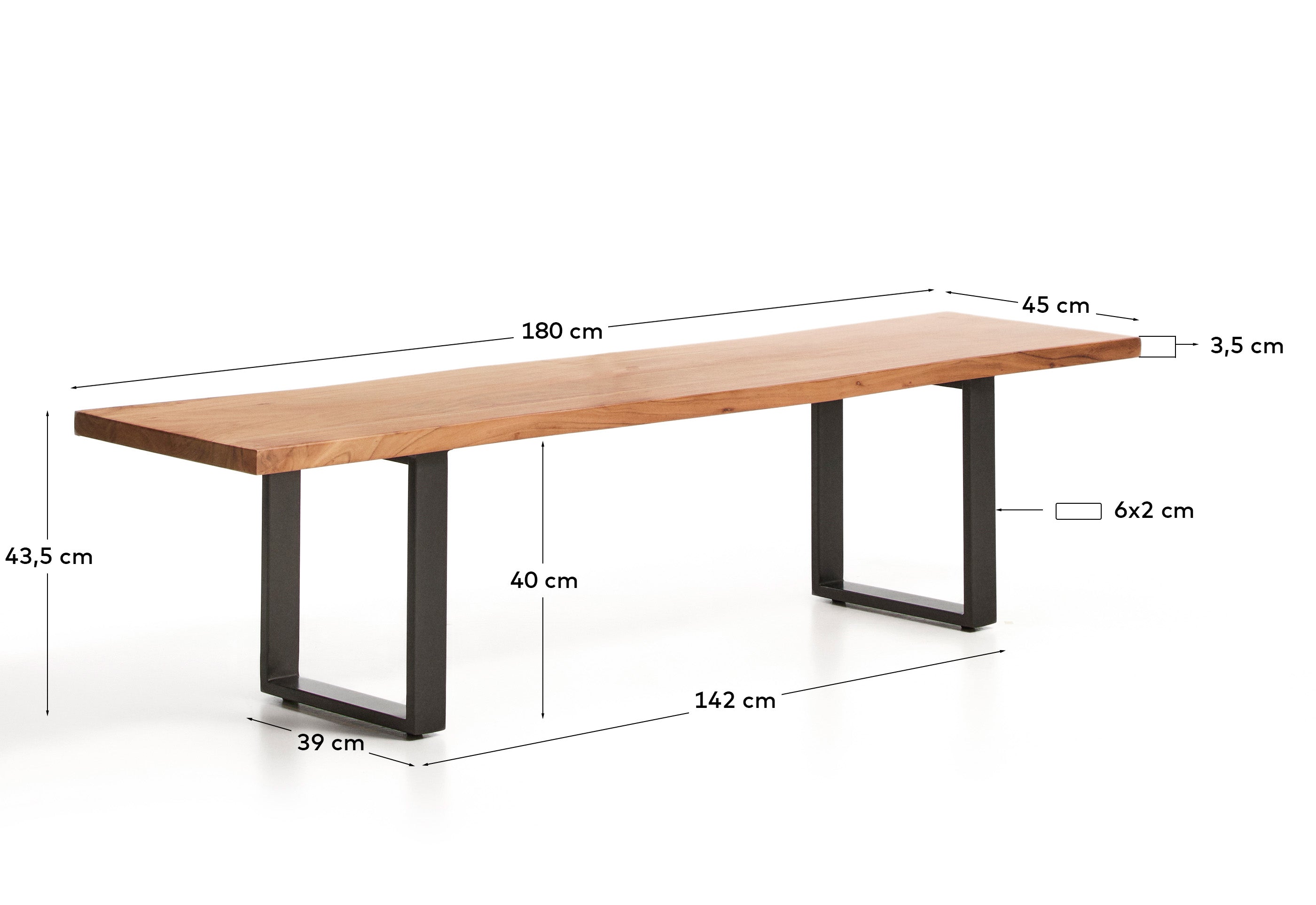 Bank Uxue aus massivem Akazienholz mit Beinen aus schwarzem Stahl 180 x 45 cm in Natur präsentiert im Onlineshop von KAQTU Design AG. Sitzbank ist von Kave Home