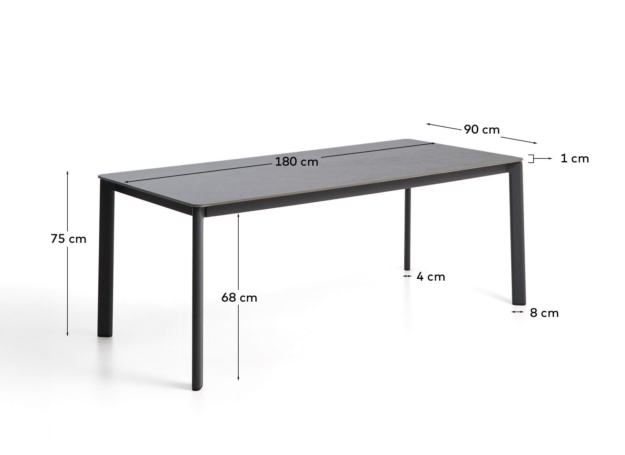 Eleganter Gartentisch Anafi in Graphit, gefertigt aus robustem gesintertem Stein und Aluminium, ideal für stilvolle Outdoor-Bereiche.