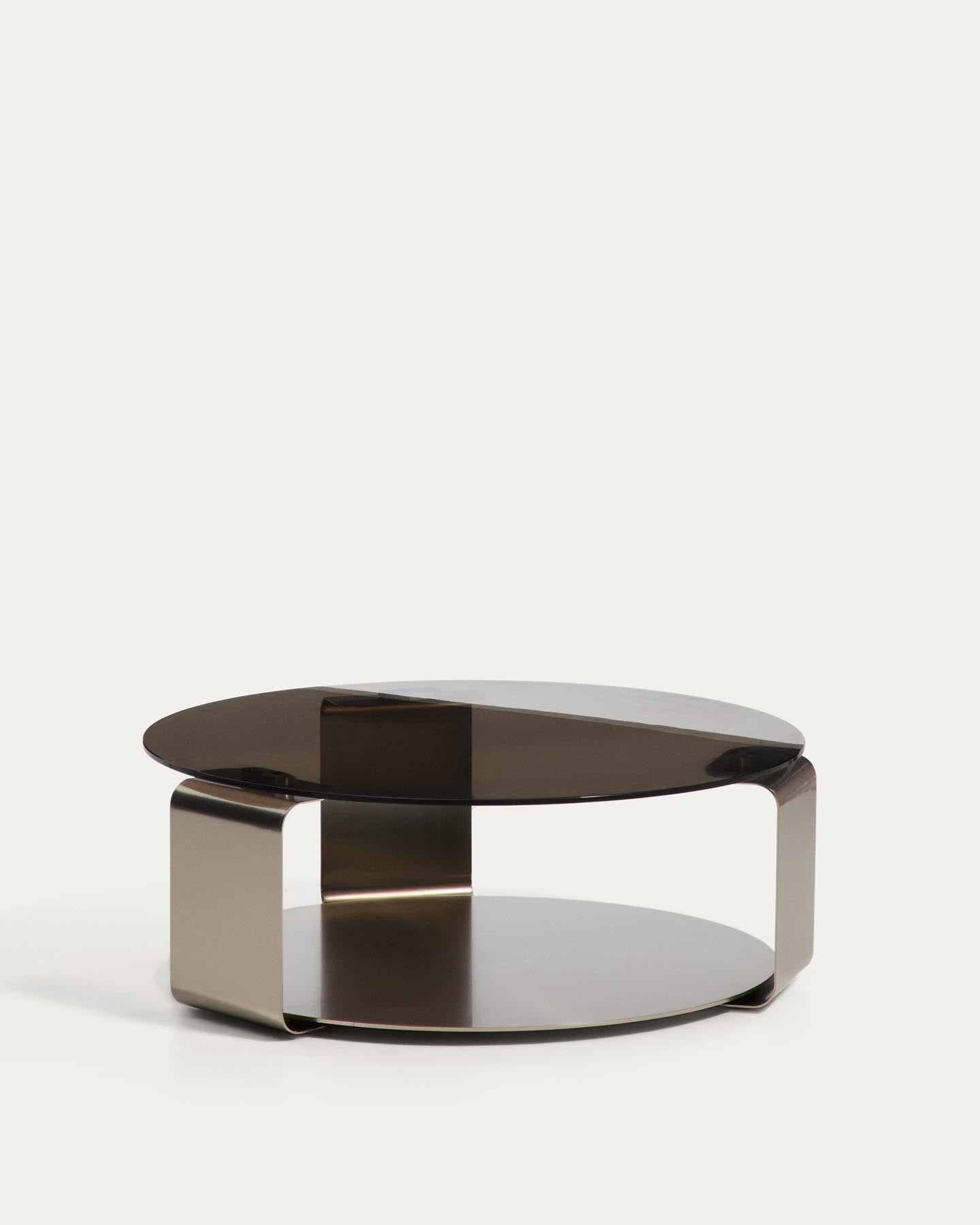 Couchtisch Dolven aus braunem Glas und gebürstetem Stahl, Ø 80 cm in Anthrazit präsentiert im Onlineshop von KAQTU Design AG. Couchtisch ist von Kave Home