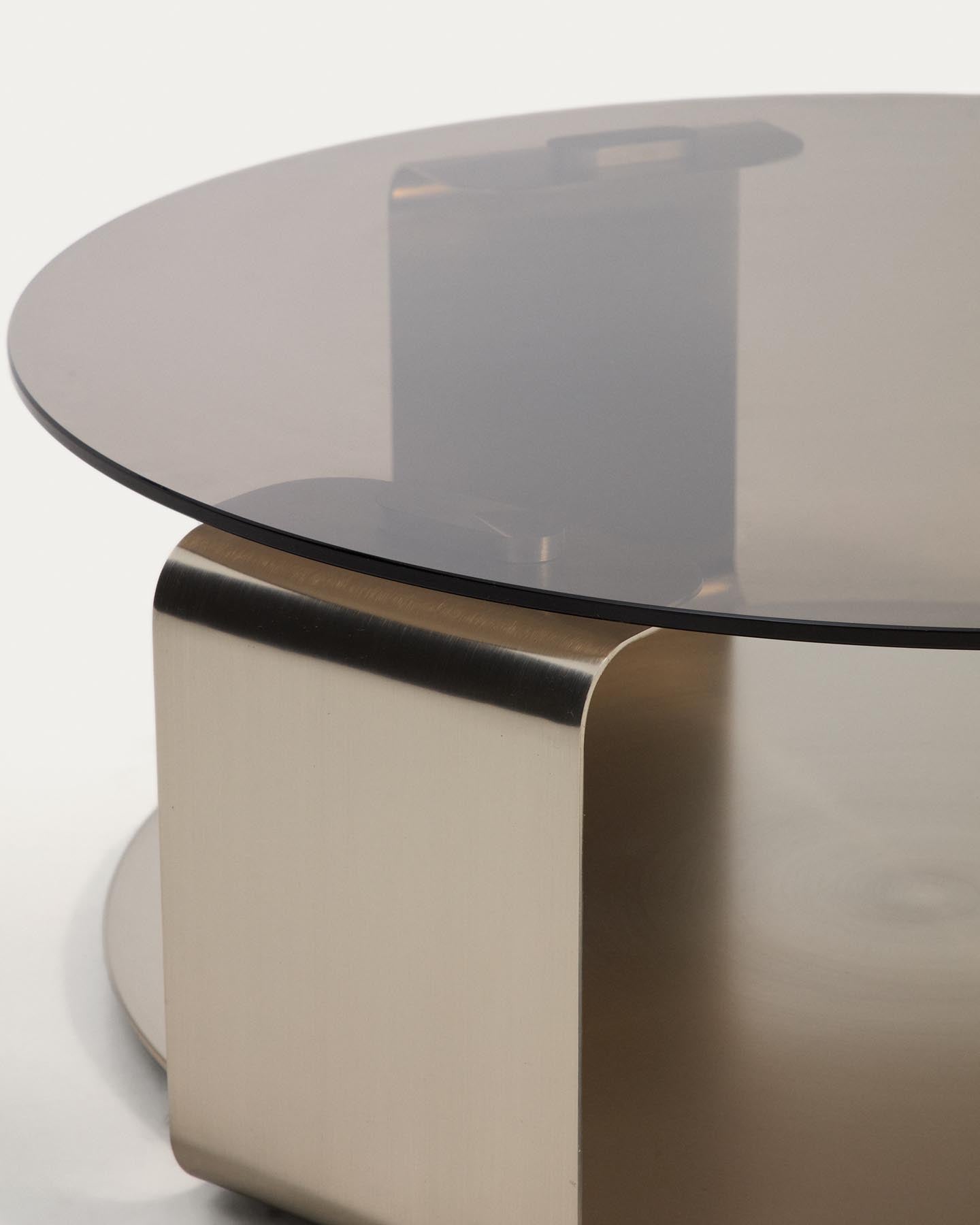 Couchtisch Dolven aus braunem Glas und gebürstetem Stahl, Ø 80 cm in Anthrazit präsentiert im Onlineshop von KAQTU Design AG. Couchtisch ist von Kave Home