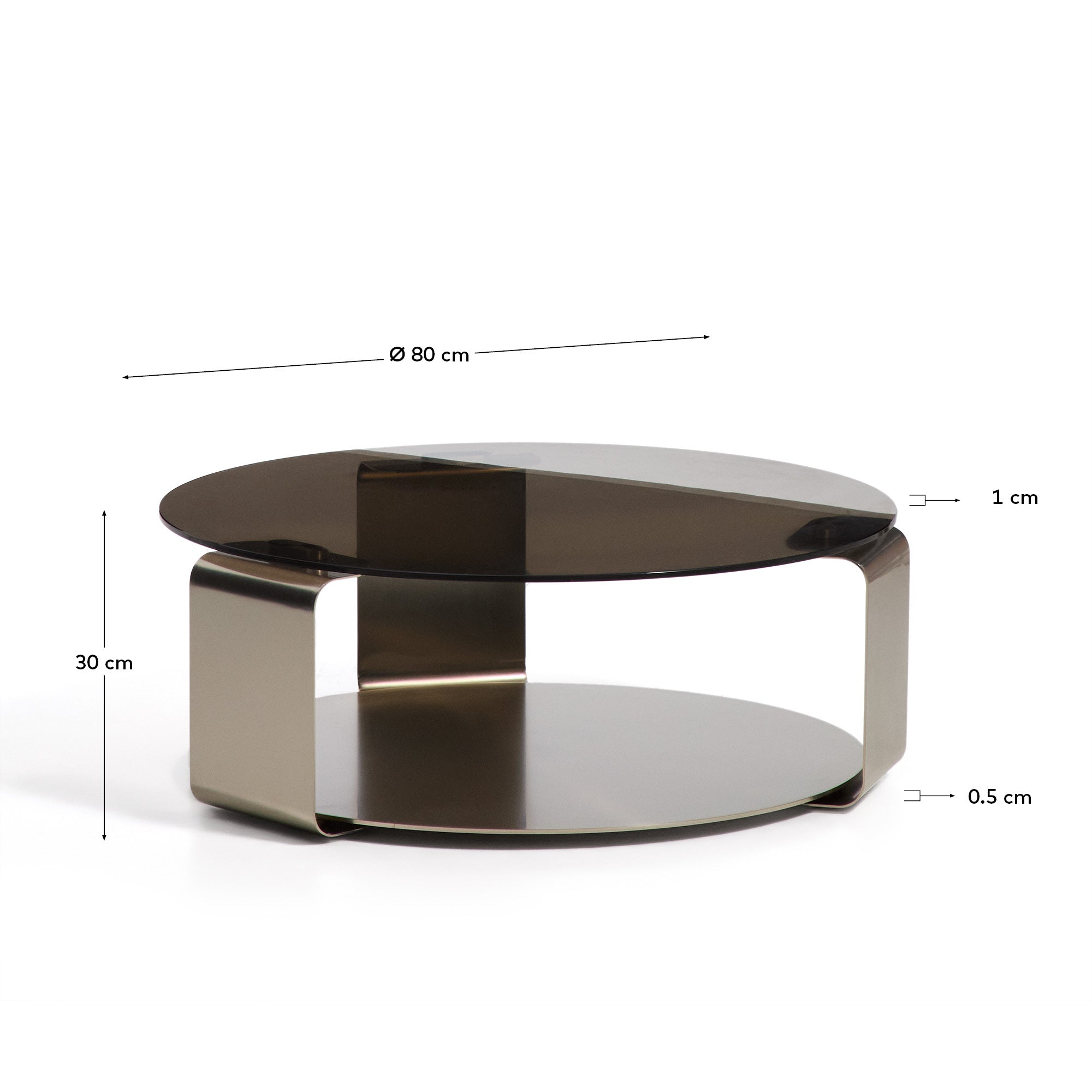 Couchtisch Dolven aus braunem Glas und gebürstetem Stahl, Ø 80 cm in Anthrazit präsentiert im Onlineshop von KAQTU Design AG. Couchtisch ist von Kave Home