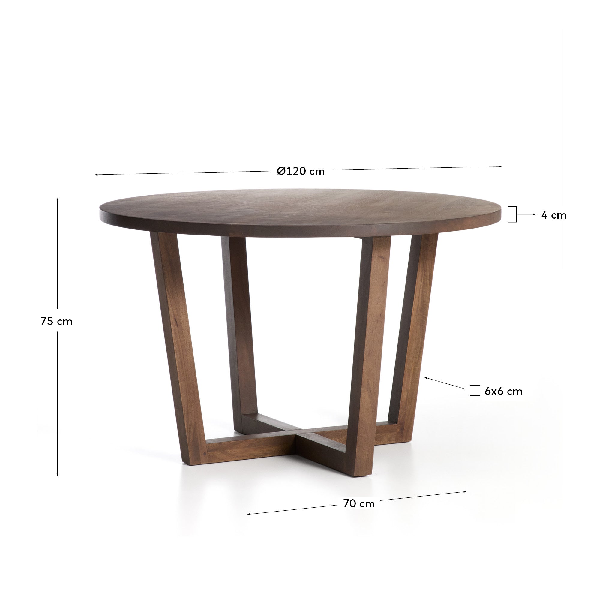 Runder Tisch Nahla aus massivem Mangoholz mit Nussbaumfinish, Ø 120 cm, FSC 100 % in Dunkelbraun präsentiert im Onlineshop von KAQTU Design AG. Esstisch ist von Kave Home