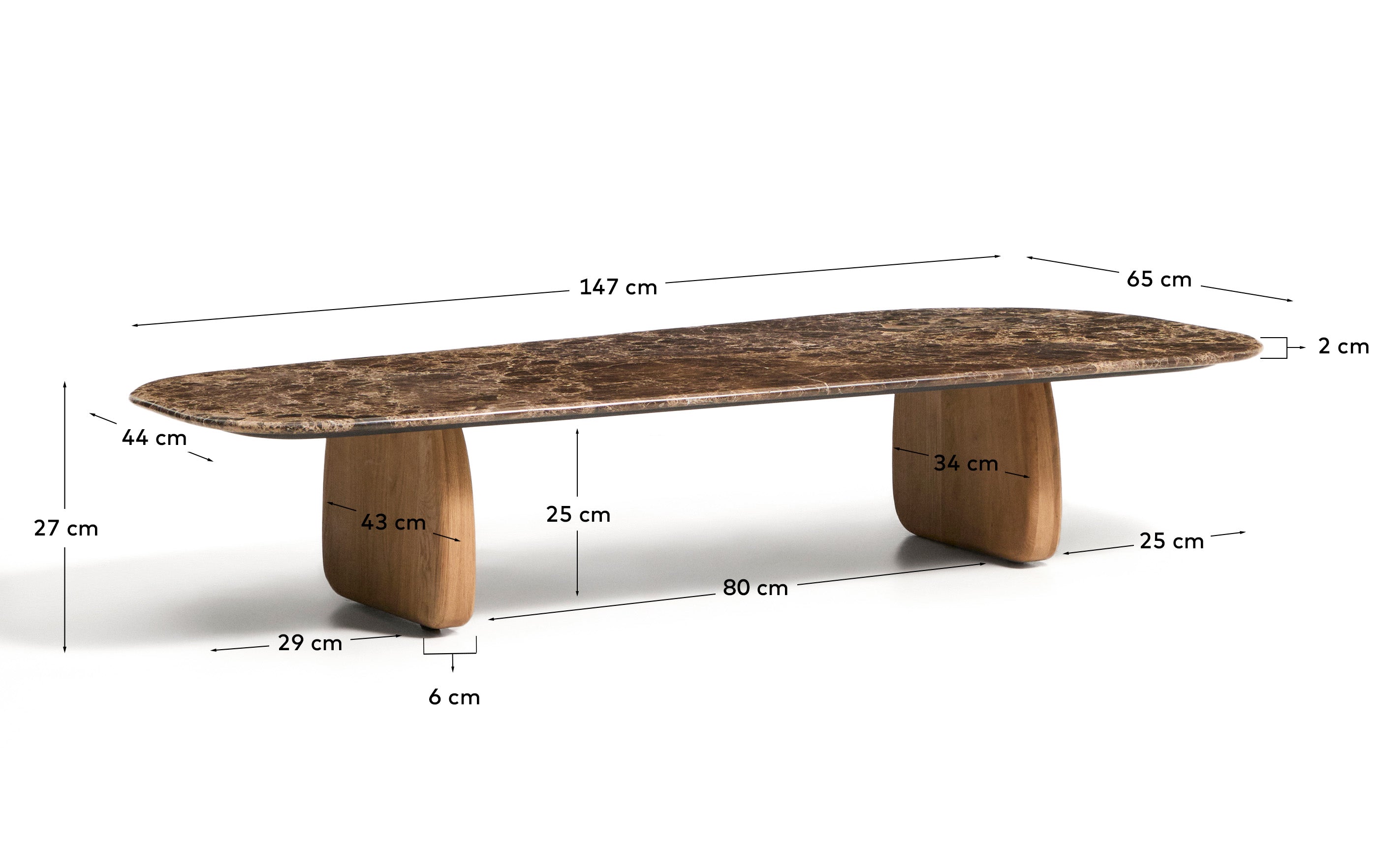 Couchtisch Pirita aus braunem Marmor mit Beinen aus massivem Eichenholz mit naturfarbenem Finish, 147 x 65 cm, FSC 100 % in Braun präsentiert im Onlineshop von KAQTU Design AG. Couchtisch ist von Kave Home