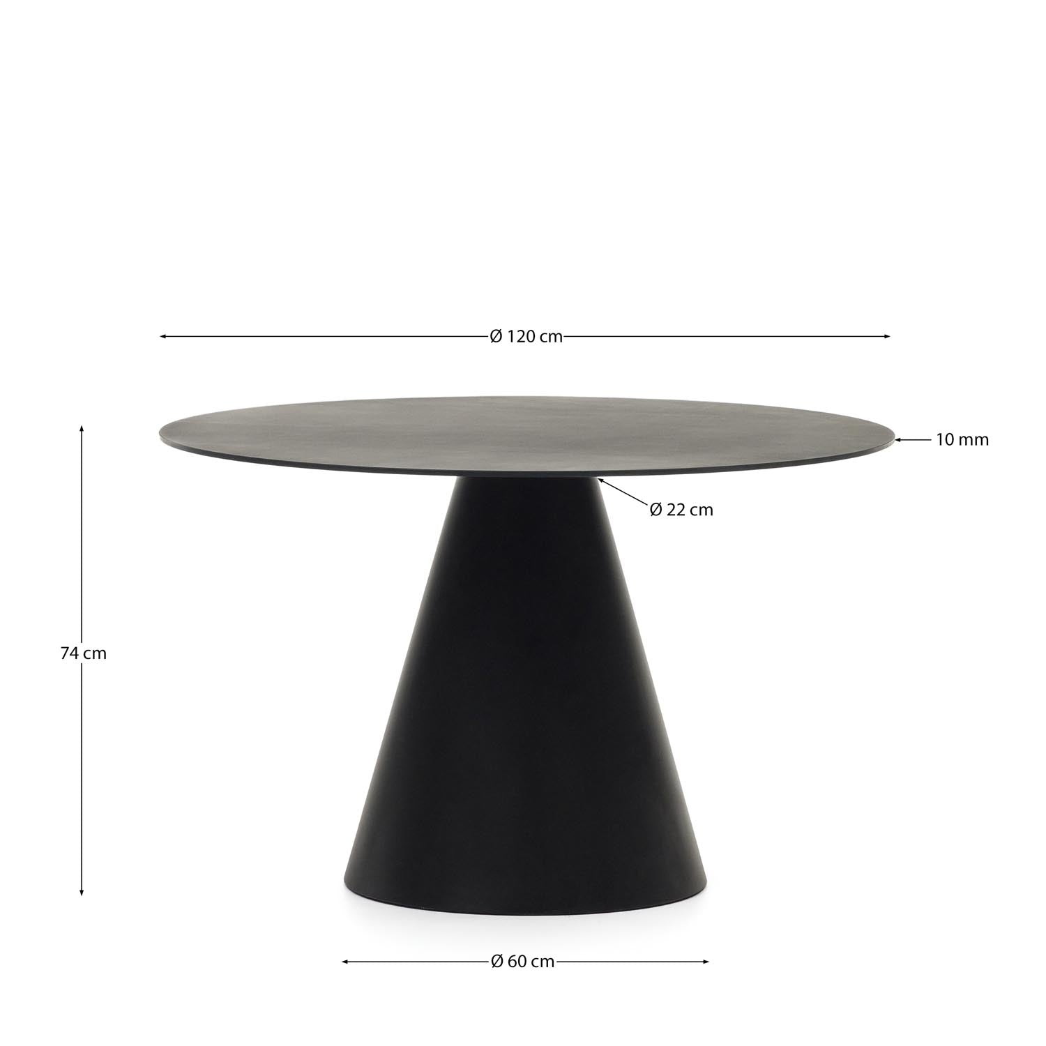 Eleganter runder Tisch Wilshire von Kave Home, Ø 120 cm, aus gehärtetem Glas und robustem Metall, ideal für gesellige Runden.