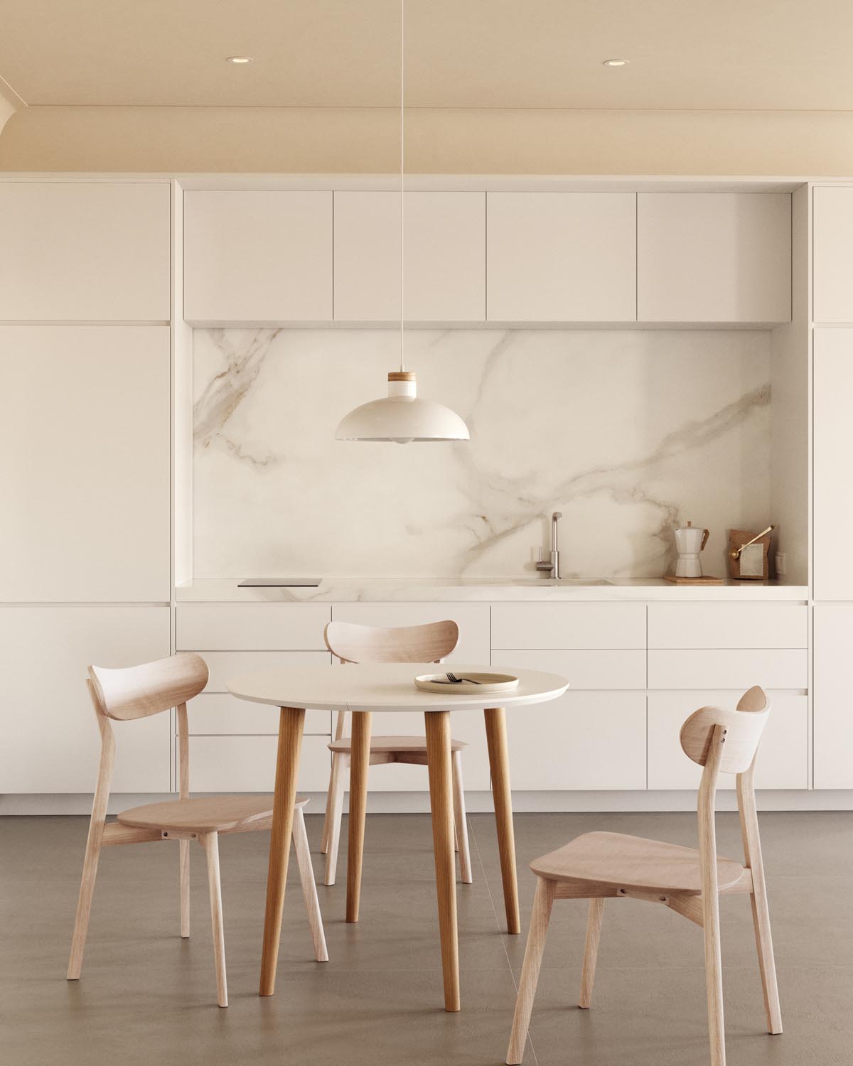 Eleganter Oqui Ausziehtisch: Weiss lackiert, Buchenholzbeine, 90-170cm.