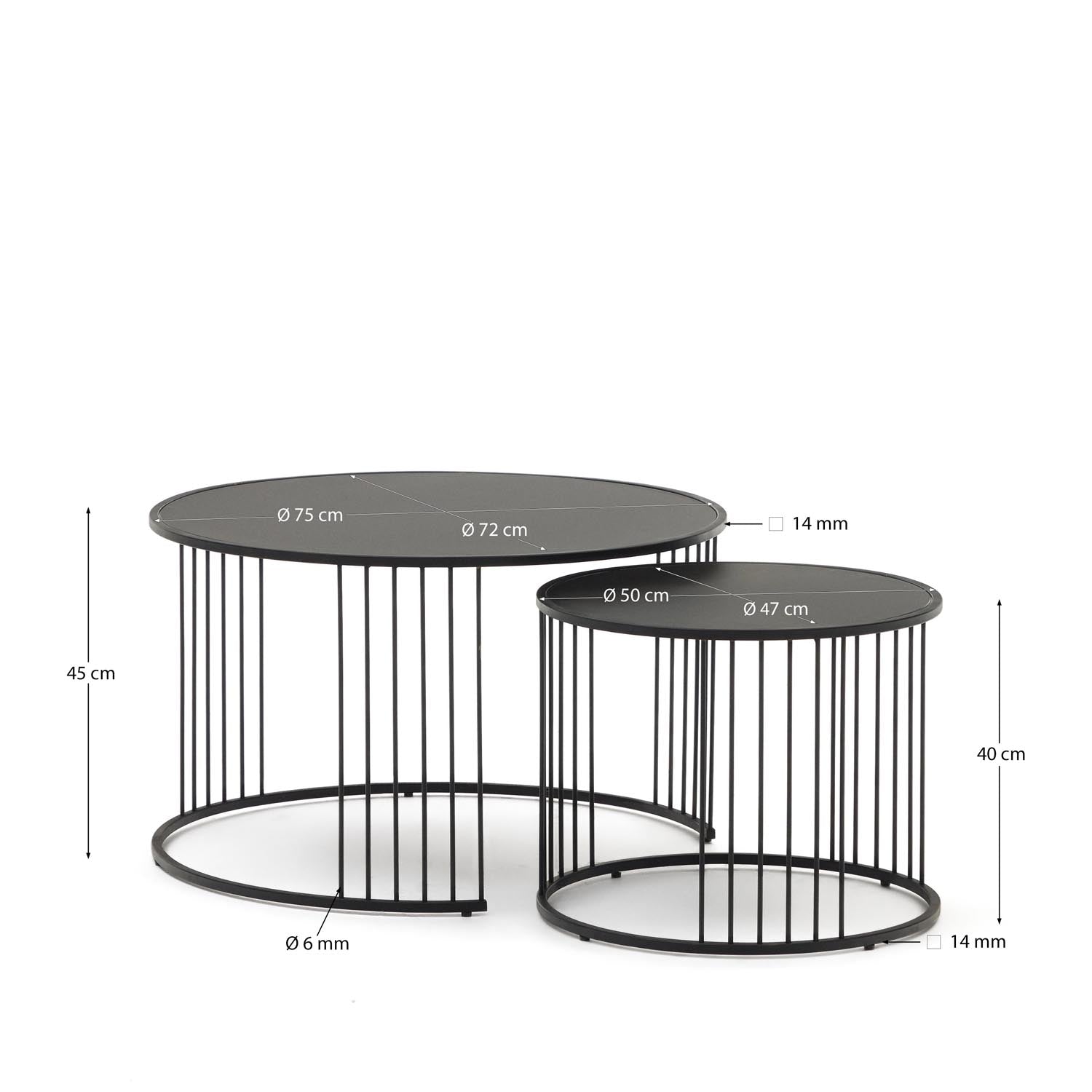 Hadar Set: 2 stilvolle Beistelltische aus gehärtetem Glas und Metall, Ø75cm/Ø45cm, ideal für jedes Wohnambiente.
