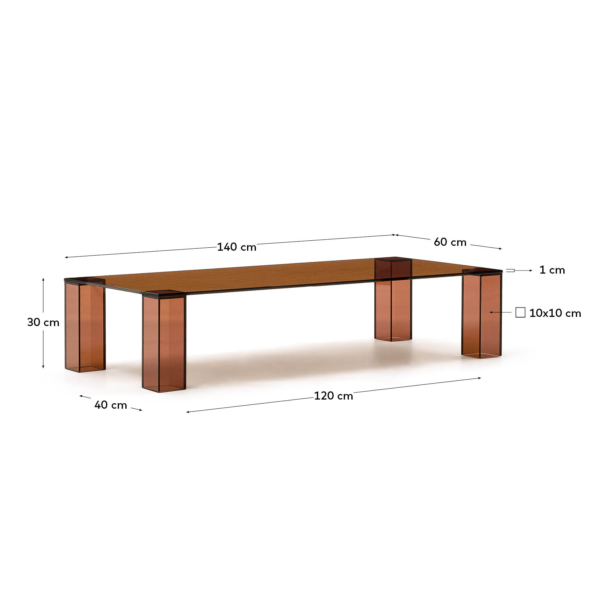 Eleganter Couchtisch Adularia von Kave Home aus braunem gehärtetem Glas (140 x 60 cm) – ideal für stilvolle Wohnräume und vielseitige Nutzung.