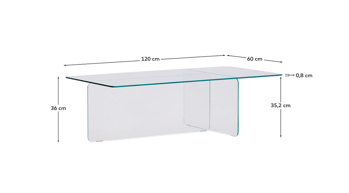 Couchtisch Zaren aus transparentem gehärtetem Glas 120 x 60 cm in Transparent präsentiert im Onlineshop von KAQTU Design AG. Couchtisch ist von Kave Home