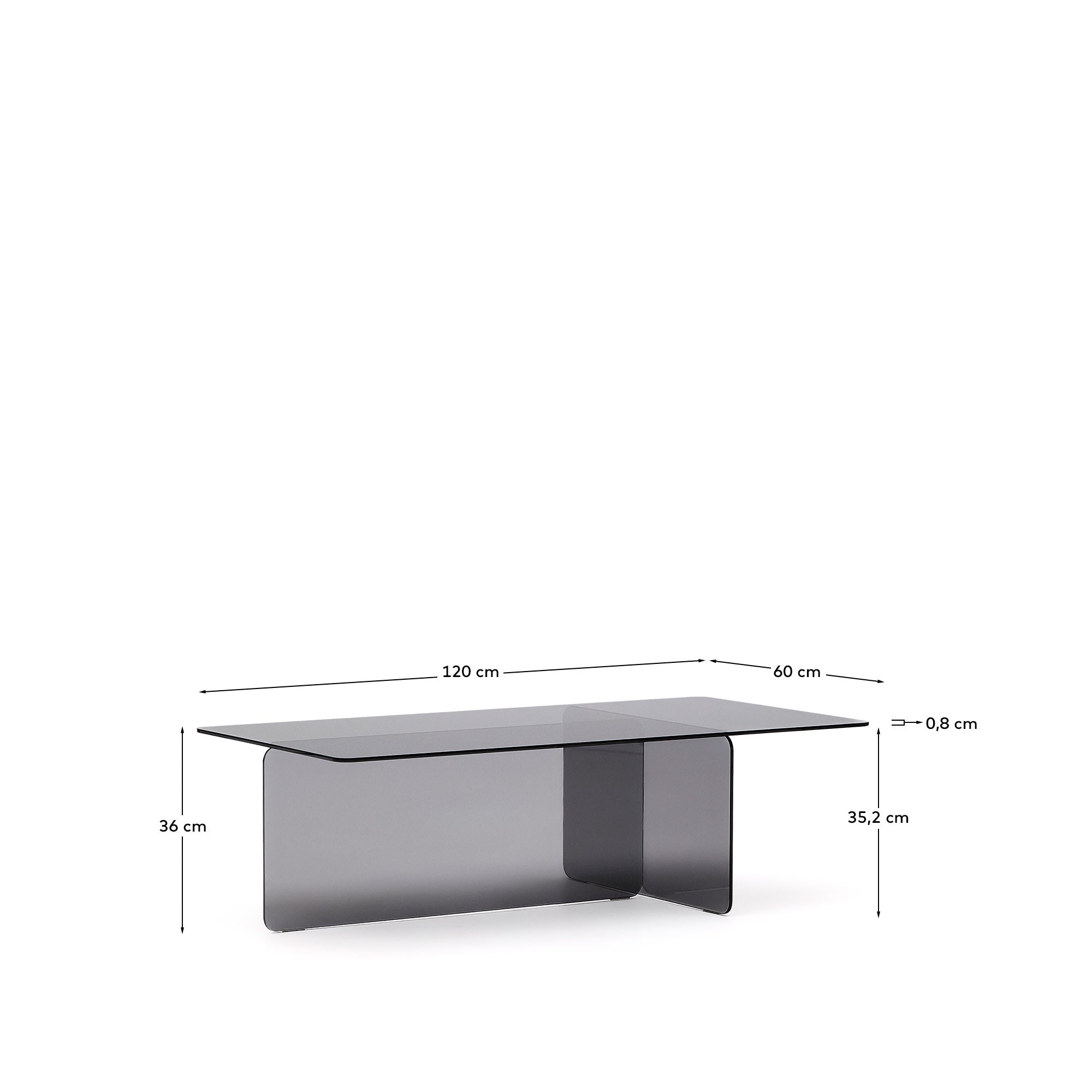 Moderner Couchtisch Zaren aus braunem gehärtetem Glas (120 x 60 cm) – vereint Eleganz und Funktionalität für jedes Wohnzimmer.