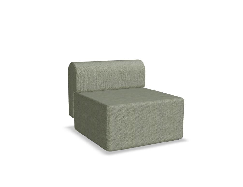 Modulares Sofa Tori von Tamo in Anthrazit mit gepolsterter Sitzfläche, abgerundeter Rückenlehne und Kunststofffüssen.