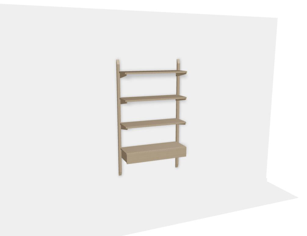 Wandregal Noki NKI85D aus Holzfaser mit klarer, natürlicher Oberfläche, offenem Fachboden und montierter Wandhalterung – stilvolles Regal für Wohnzimmer oder Arbeitsbereich.