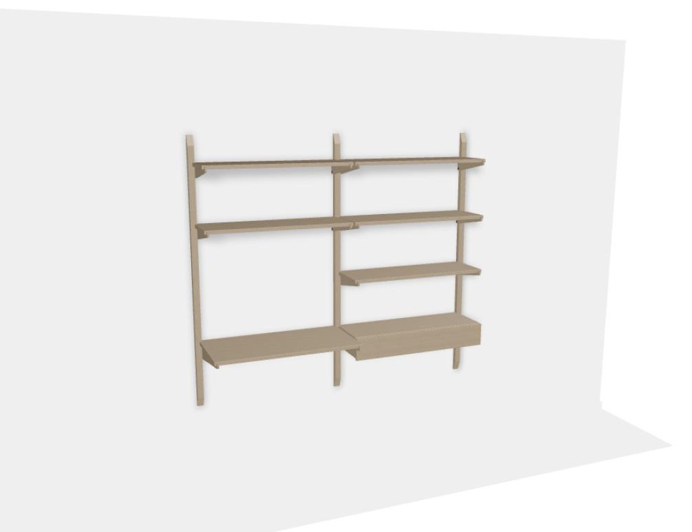 Wandmontiertes Holzregal Noki aus massivem Eichenholz in Eiche Natur mit offenen Fachböden, modularer Aufbau, Hersteller Tamo.