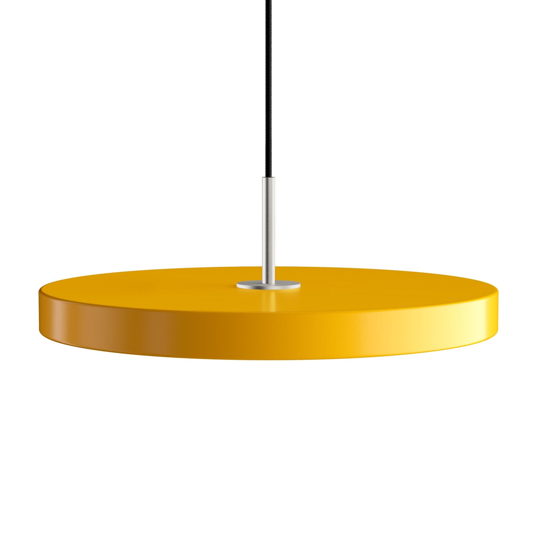 Elegante Asteria Medium Pendellampe in strahlendem Saffron Yellow, ideal für zeitgemäße Innenräume und gemütliche Lichtakzente.