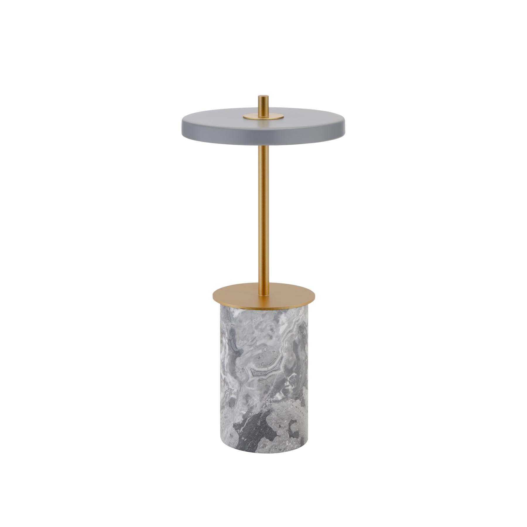 Elegante Asteria Move Mini Tischleuchte in grauem Marmor und Messing, ideal für stilvolle Akzente in jedem Raum.