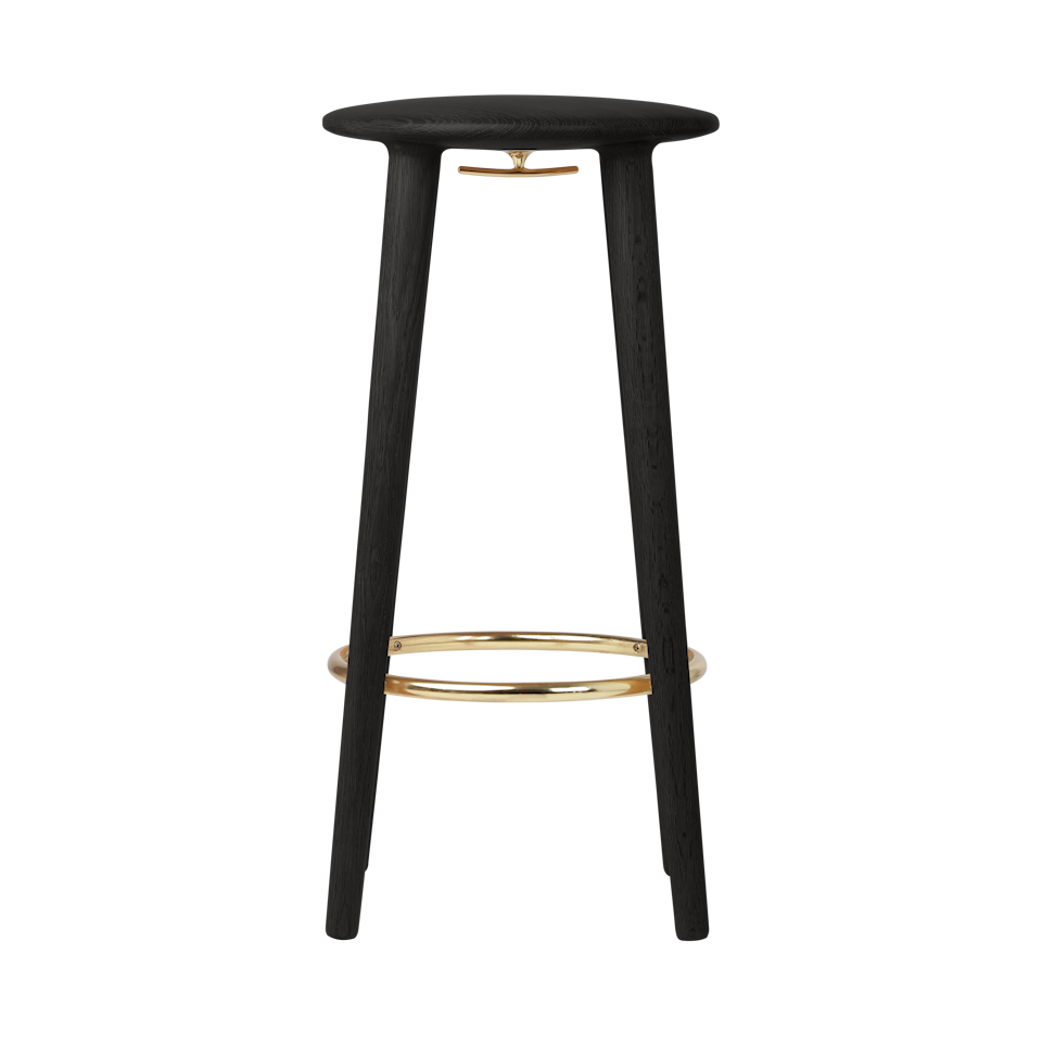 Eleganter Barhocker "The Socialite" in Schwarz-Eiche, ideal für stilvolle Wohnräume und Bars, erhältlich bei KAQTU Design AG.