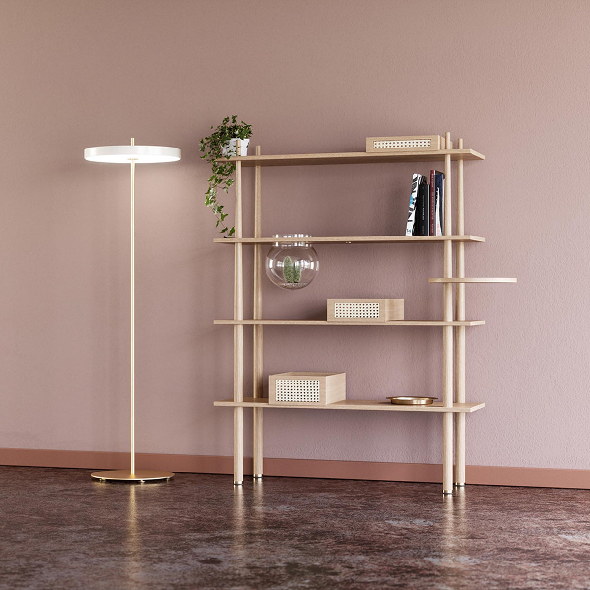 Stories Regal mit 3 passenden Aufbewahrungsboxen in Oak präsentiert im Onlineshop von KAQTU Design AG. Standregal ist von Umage