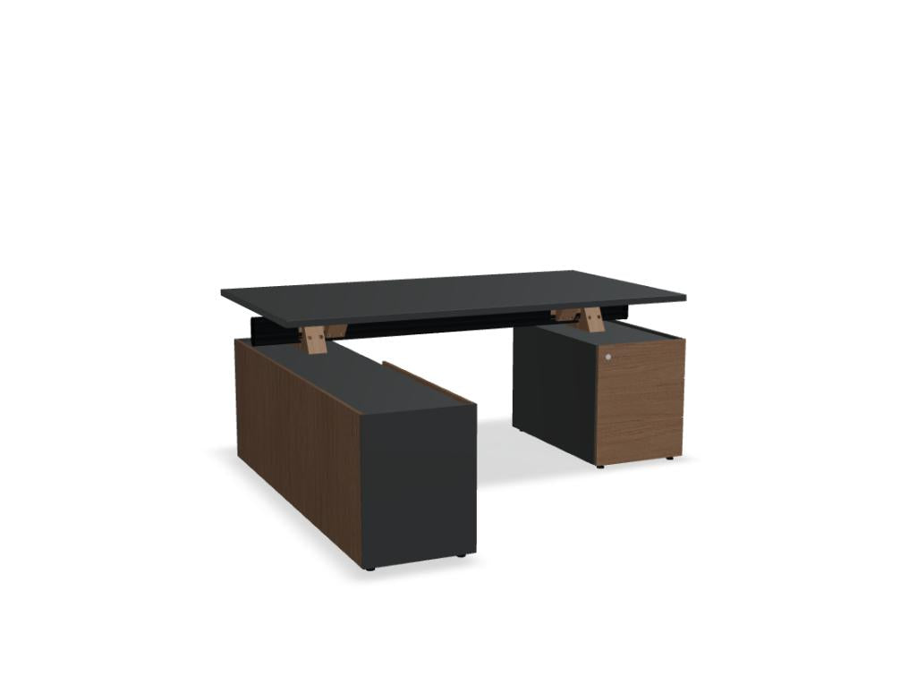 Viga V09L - Chefschreibtisch mit Managerschrank und Container in FENIX Schwarz Matt präsentiert im Onlineshop von KAQTU Design AG. Schreibtisch ist von Mdd