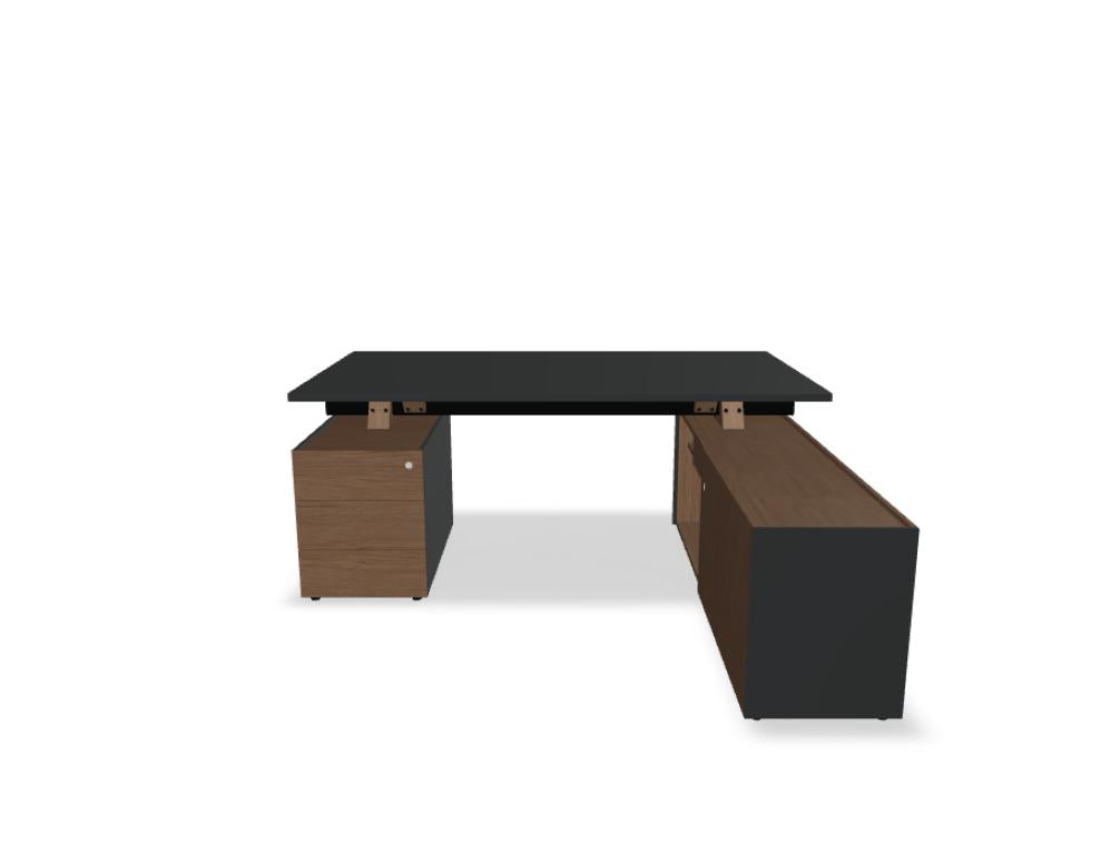 Viga V09P - Chefschreibtisch mit Managerschrank und Container in FENIX Schwarz Matt präsentiert im Onlineshop von KAQTU Design AG. Schreibtisch ist von Mdd