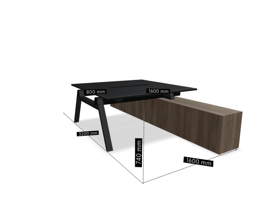 Viga V1624M - Doppelschreibtisch mit Managerschrank in Dunkle Walnuss präsentiert im Onlineshop von KAQTU Design AG. Schreibtisch ist von Mdd