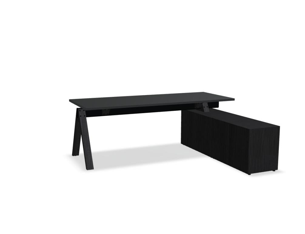Viga V204P - Schreibtisch mit Managerschrank in FENIX Schwarz Matt präsentiert im Onlineshop von KAQTU Design AG. Schreibtisch ist von Mdd