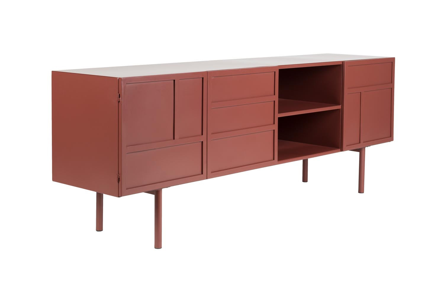 Verleihen Sie Ihrem Zuhause mit dem Sideboard Davis von White Label Living einen frischen Retro-Charme. Robuste Metallkonstruktion in lebhaftem Terrakotta.