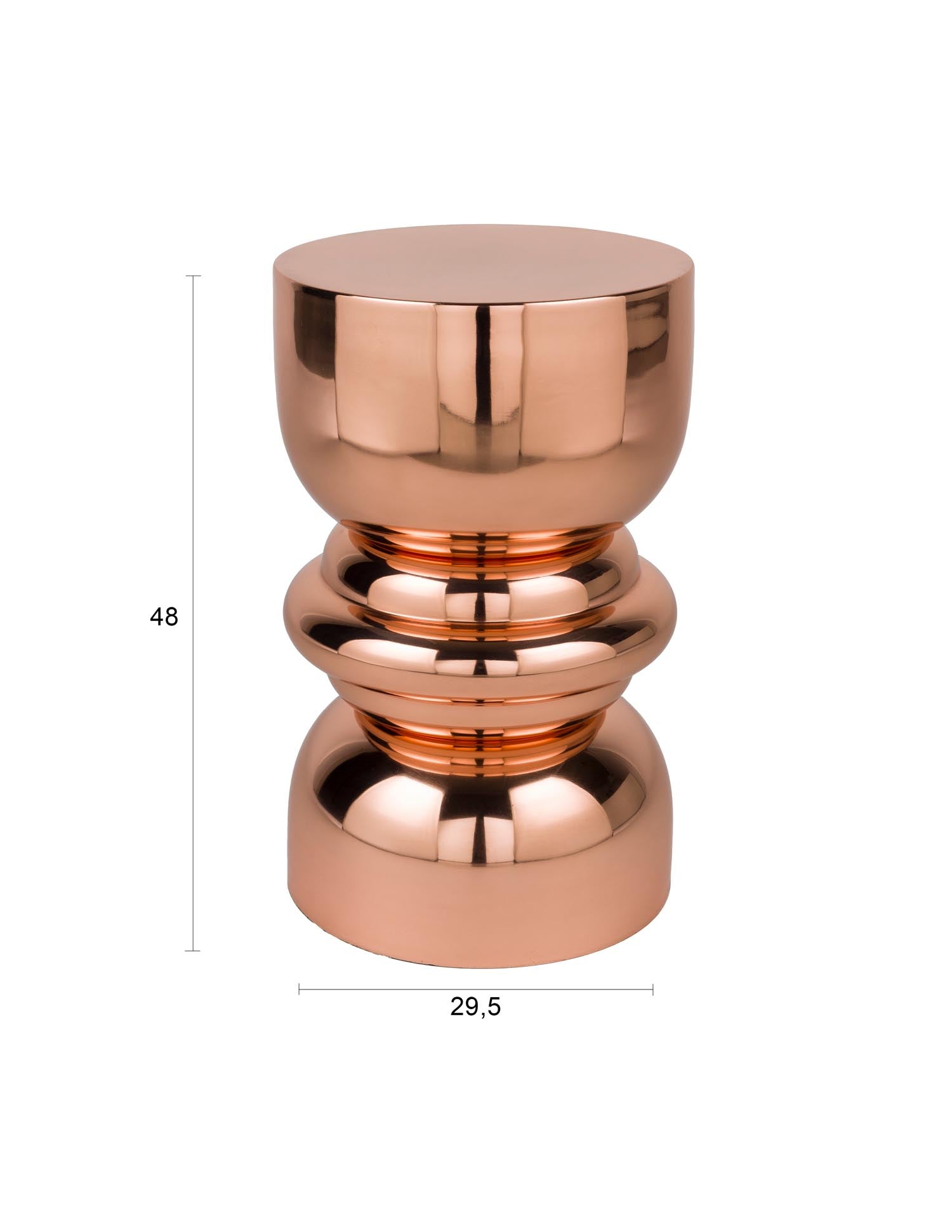 Erleben Sie den Beistelltisch Kinga Copper von White Label Living – ein stilvolles Möbelstück, das mit seiner glänzenden Kupferoberfläche und organischen Form begeistert.