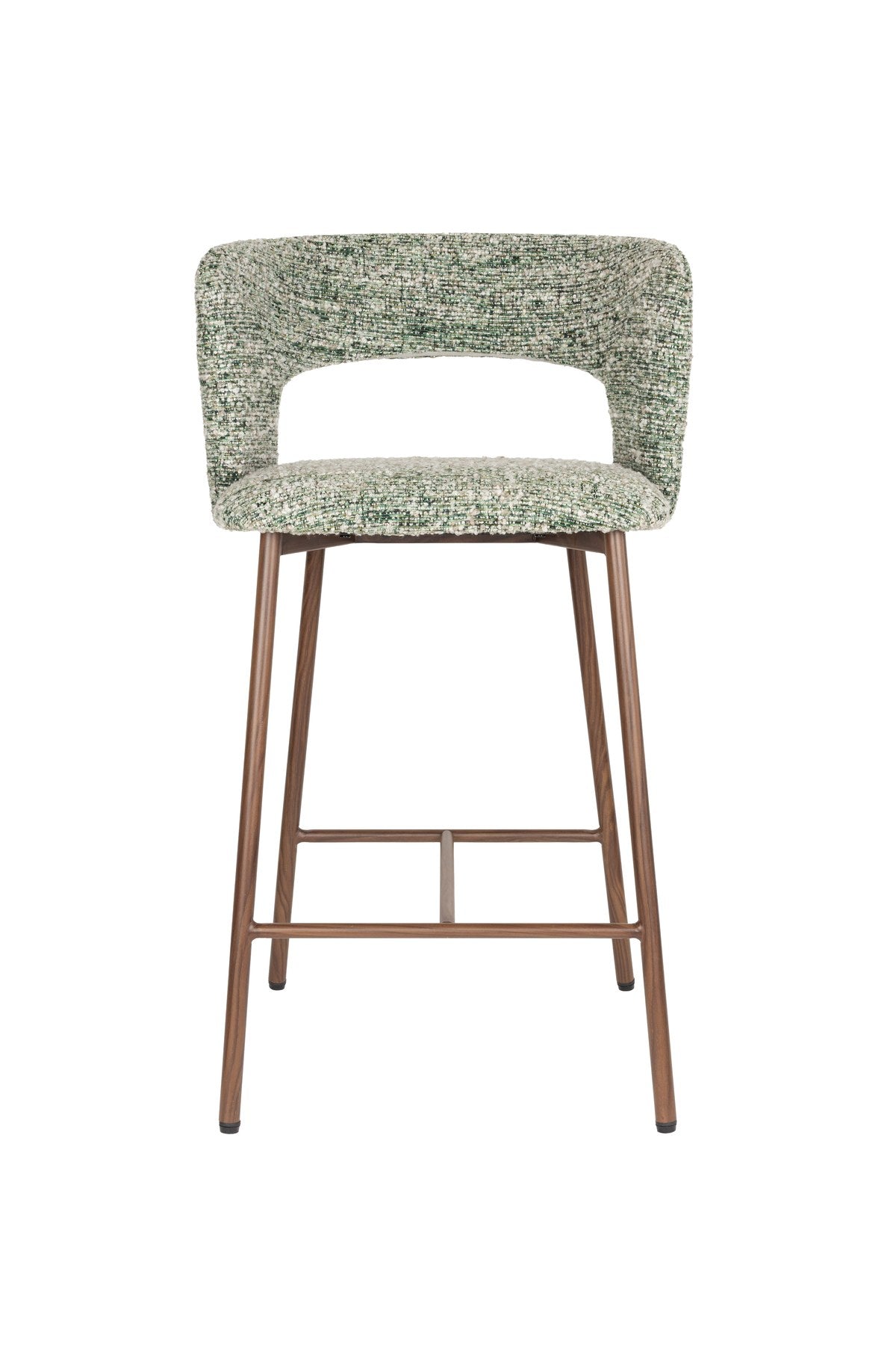 Barhocker Chelsea von White Label Living mit gepolstertem Sitz in Beige, Gestell aus Birkenholz mit bogenförmiger Rückenlehne.