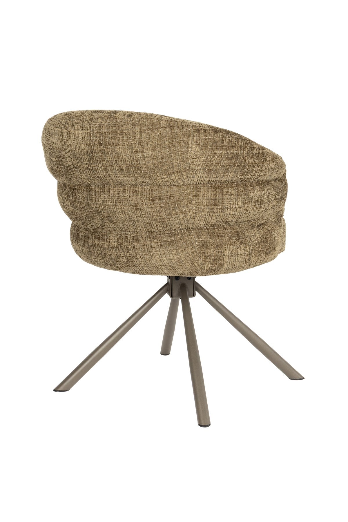 Armlehnstuhl Marjolein von White Label Living mit gepolsterter, halbkreisförmiger Sitzschale aus Polyester und Metallgestell in Beige.