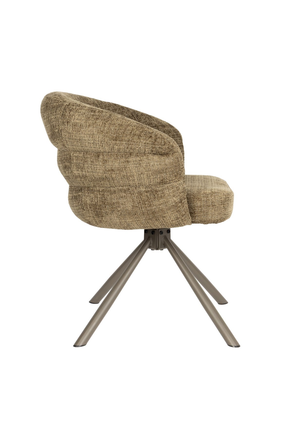 Armlehnstuhl Marjolein von White Label Living mit gepolsterter, halbkreisförmiger Sitzschale aus Polyester und Metallgestell in Beige.