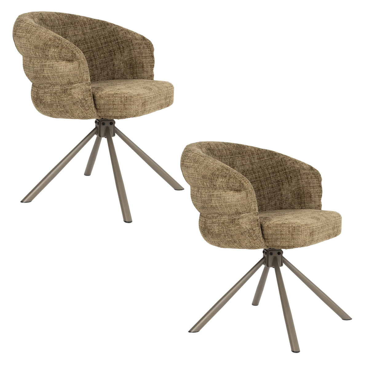 Armlehnstuhl Marjolein von White Label Living mit gepolsterter, halbkreisförmiger Sitzschale aus Polyester und Metallgestell in Beige.