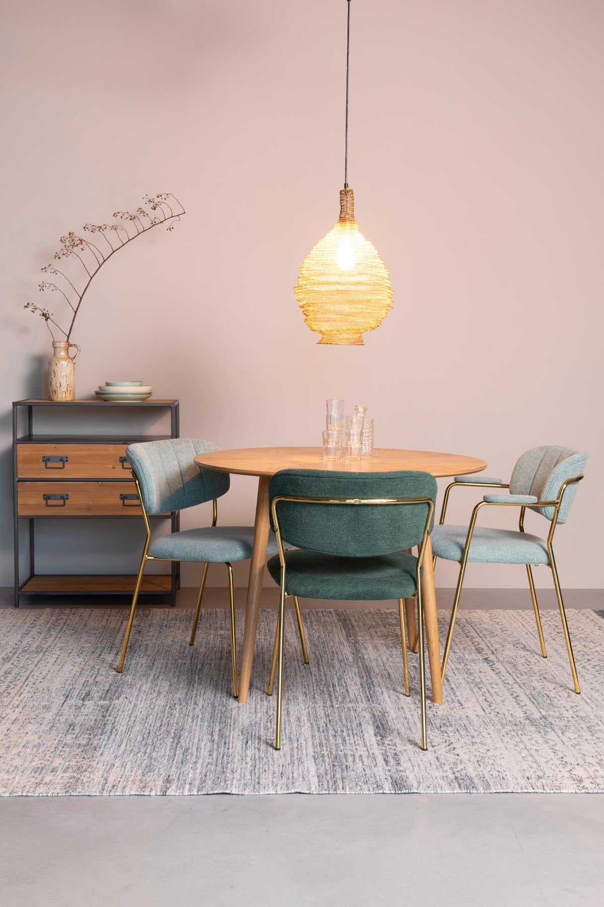 Stuhl Jolien gepolstert V1 in Gold/Dunkelgrün präsentiert im Onlineshop von KAQTU Design AG. Stuhl ist von White Label Living