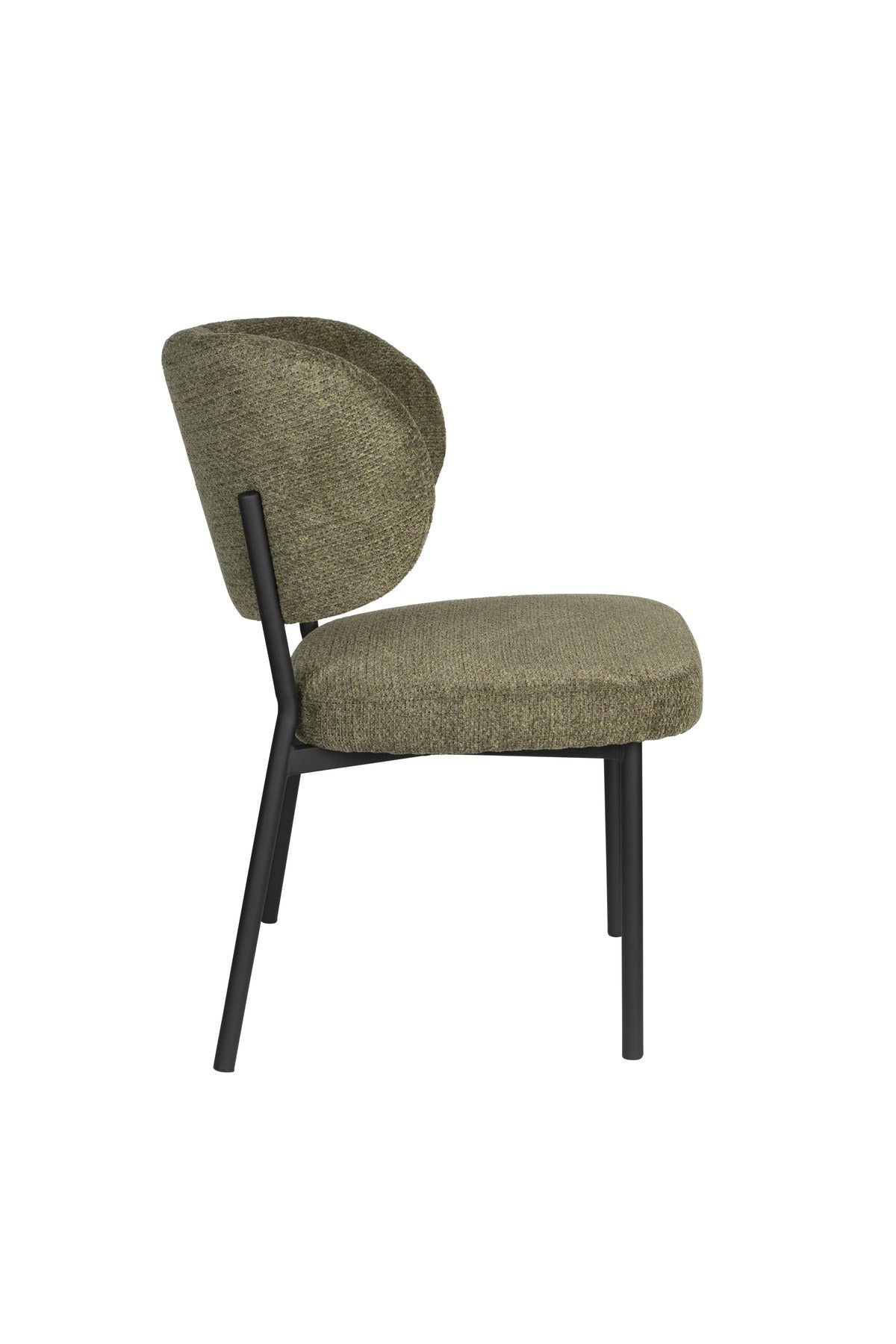 Stuhl Sanne mit gepolstertem Sitz aus Polyester-Gewebe, Schale aus Birkensperrholz und schwarzem Stahlrahmen, Rückenlehne mit Ziersteppmuster.