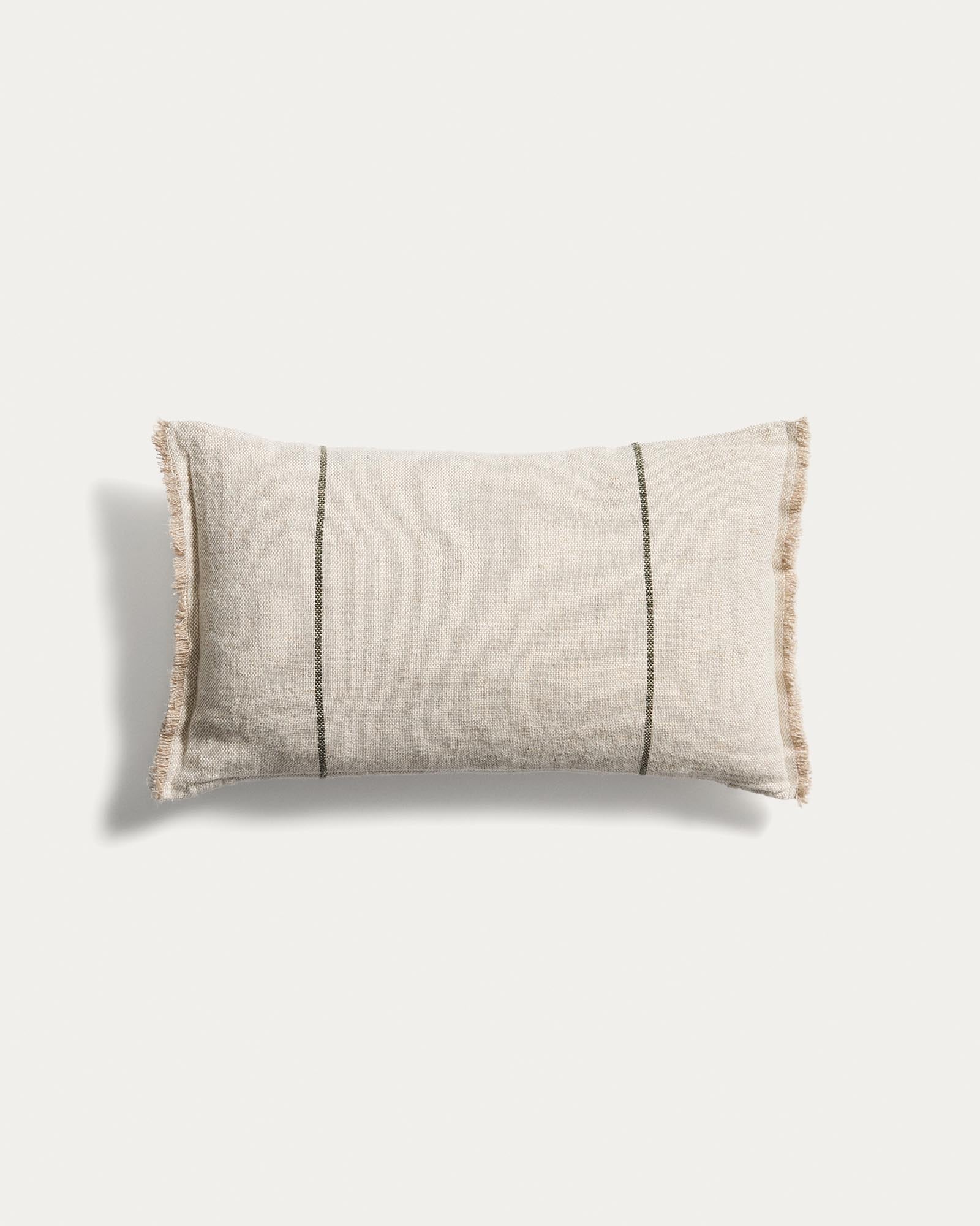 Kissenbezug Lidore aus beigem Leinen mit kontrastierenden grünen Streifen, 30 x 50 cm in Grün präsentiert im Onlineshop von KAQTU Design AG. Deko Kissenbezug ist von Kave Home