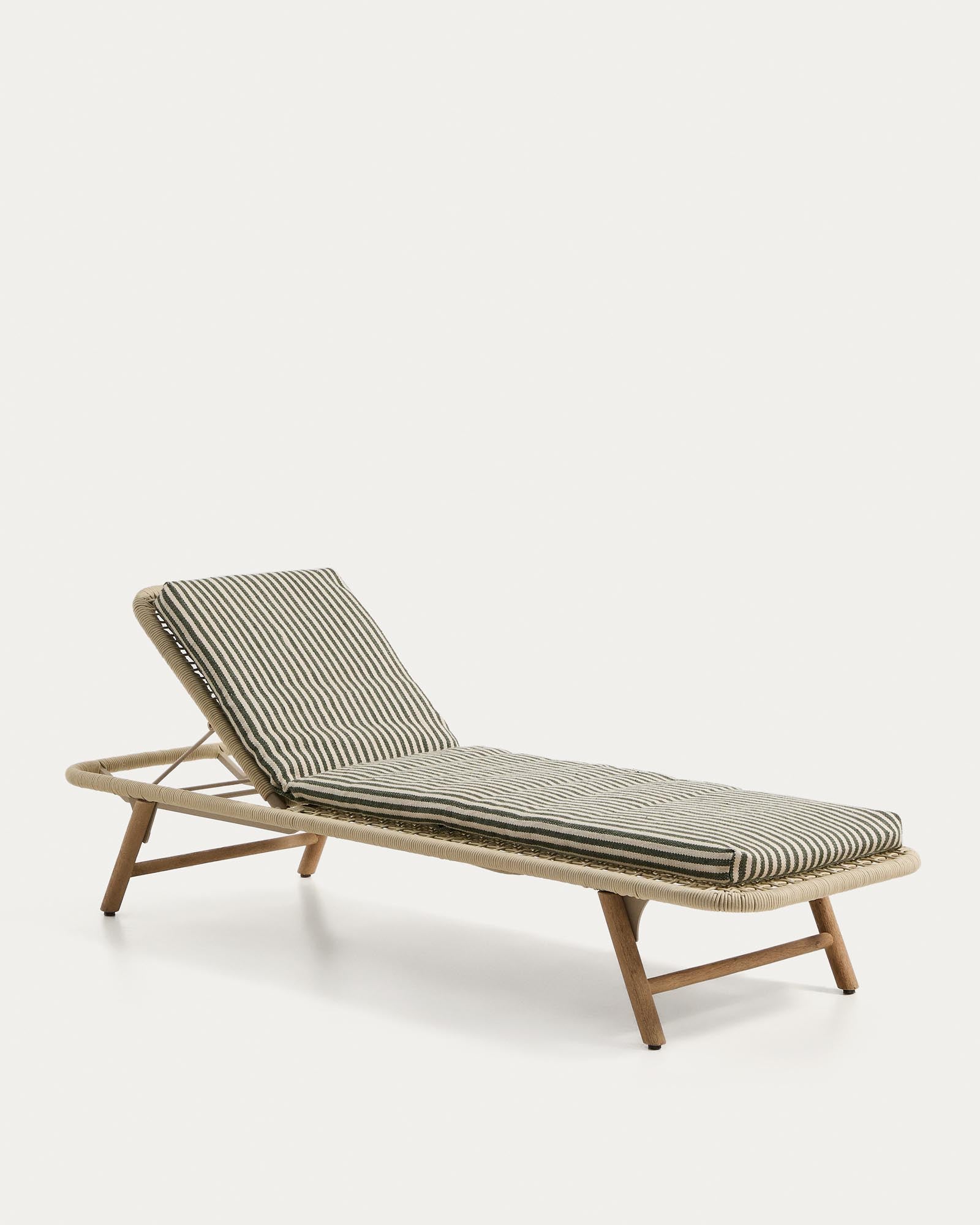 Bequemes Sonnenliegekissen in grünem Streifen-Design, gefertigt aus 100 % PET, perfekt für entspannte Stunden im Freien, Maße 50 x 175 cm.