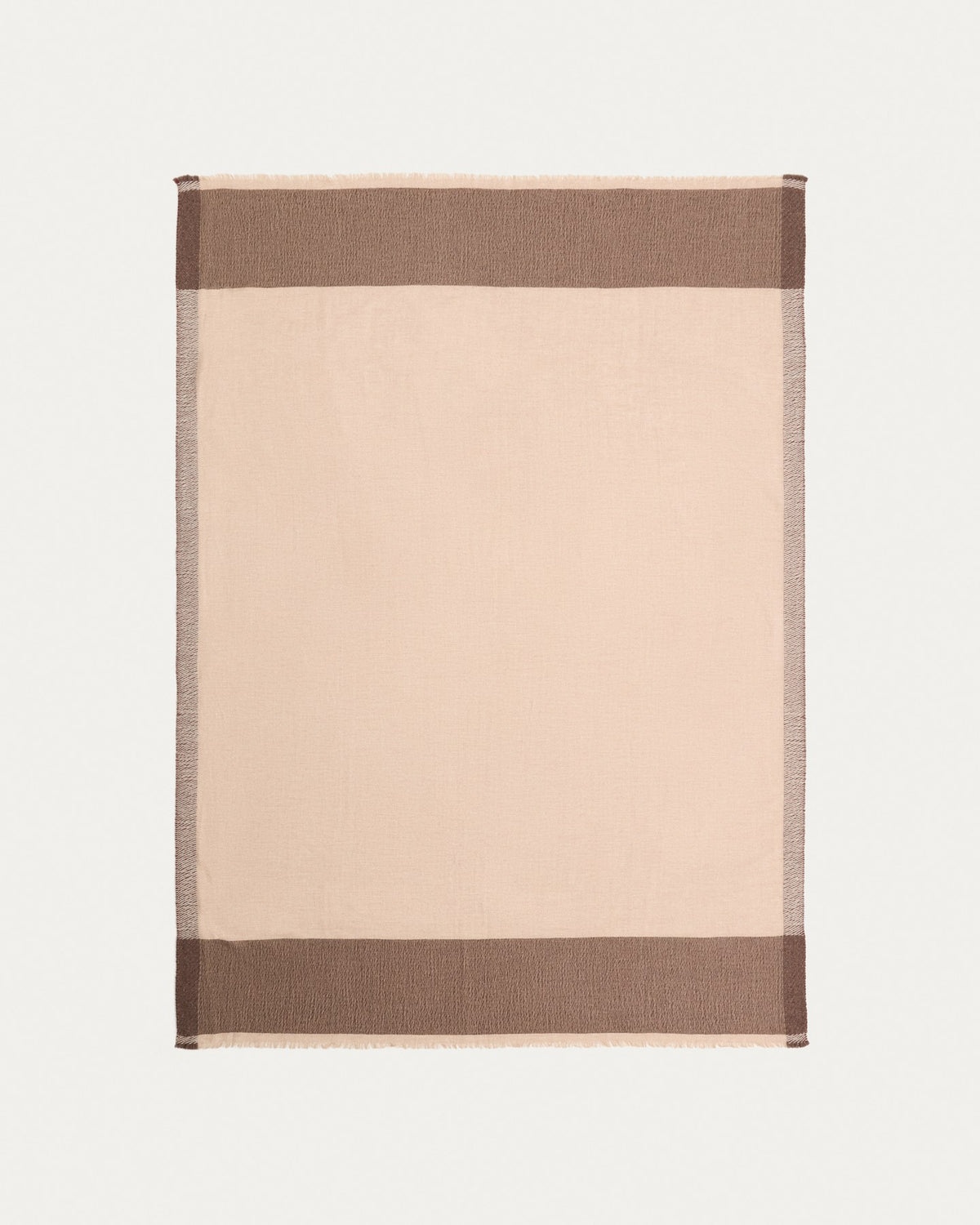 Beige Wolldecke Varila aus 100% Wolle mit Kontraststreifen, rechteckig, Masse 130 x 170 cm, liegt gefaltet.