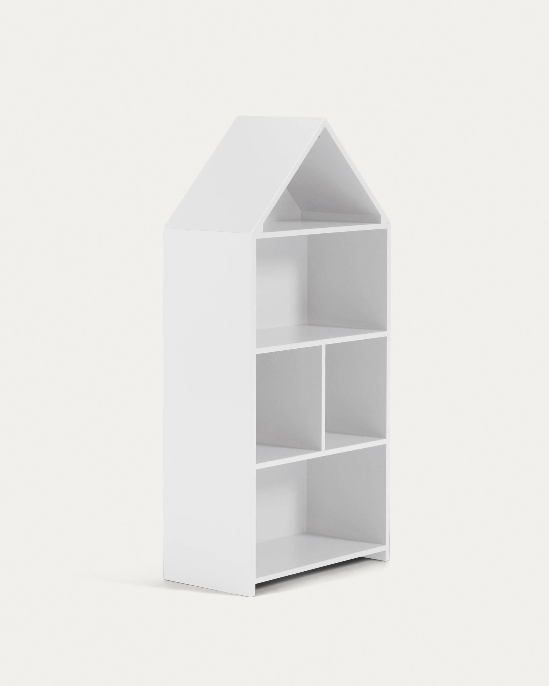 3D-Modell eines eleganten, weissen Celeste Kinderhaus Regals (50x105 cm) aus MDF, ideal für Kinderzimmer.